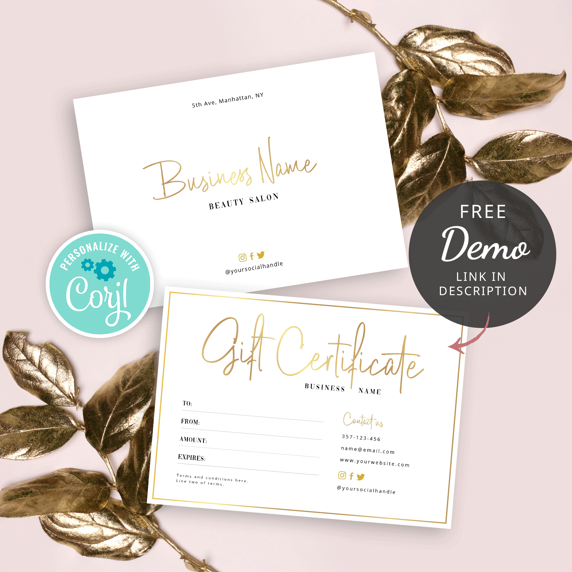 Template Printable Editable Gift Certificate Two