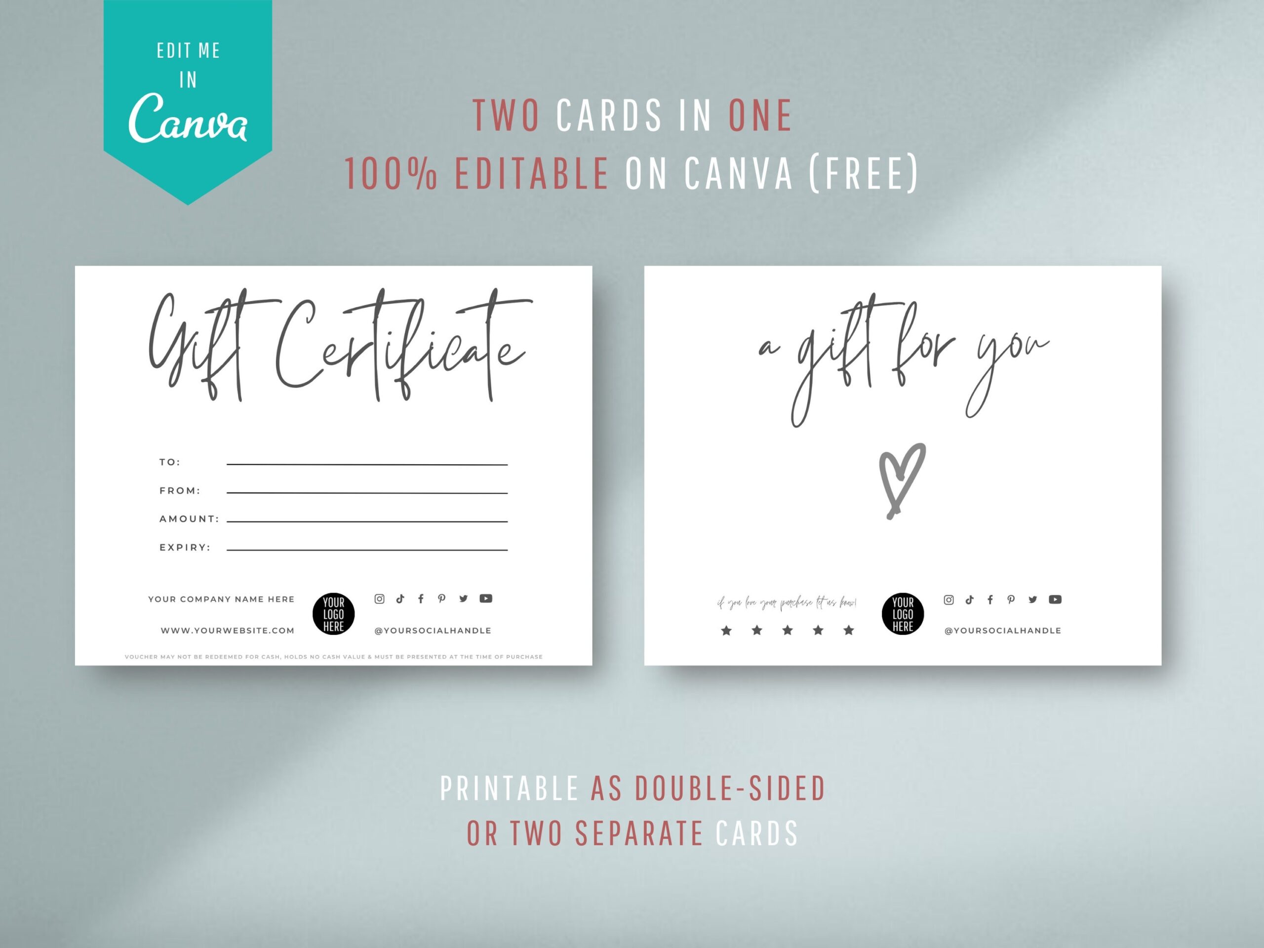 Editable Gift Certificate Template Gift Voucher DIY Gift Card Printable Shop Voucher For Small Businesses Etsy