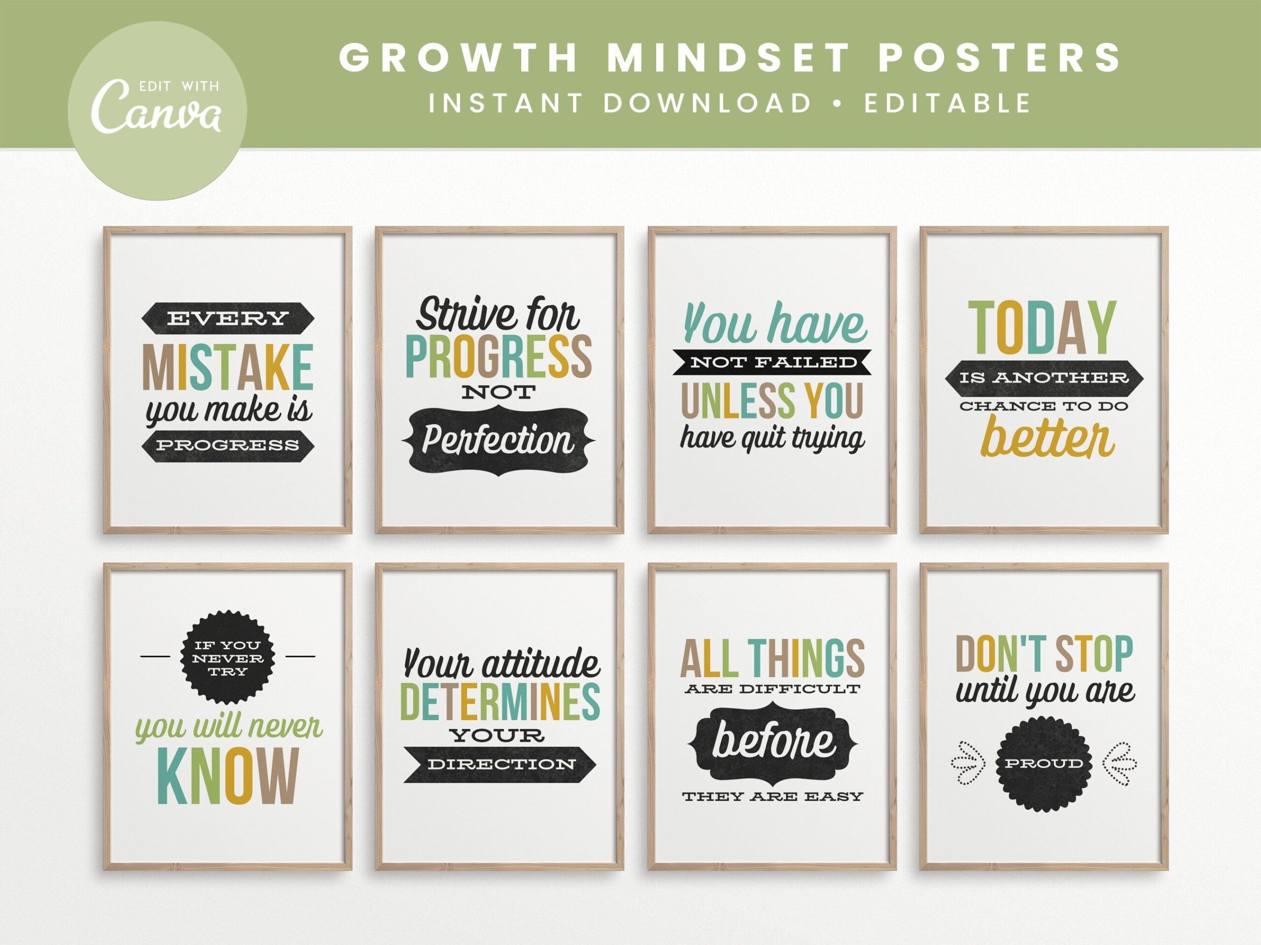 Editable Growth Mindset Classroom Printable Posters Canva Classroom Quote Decor INSTANT DOWNLOAD 8x10 Printables Editable Templates Etsy