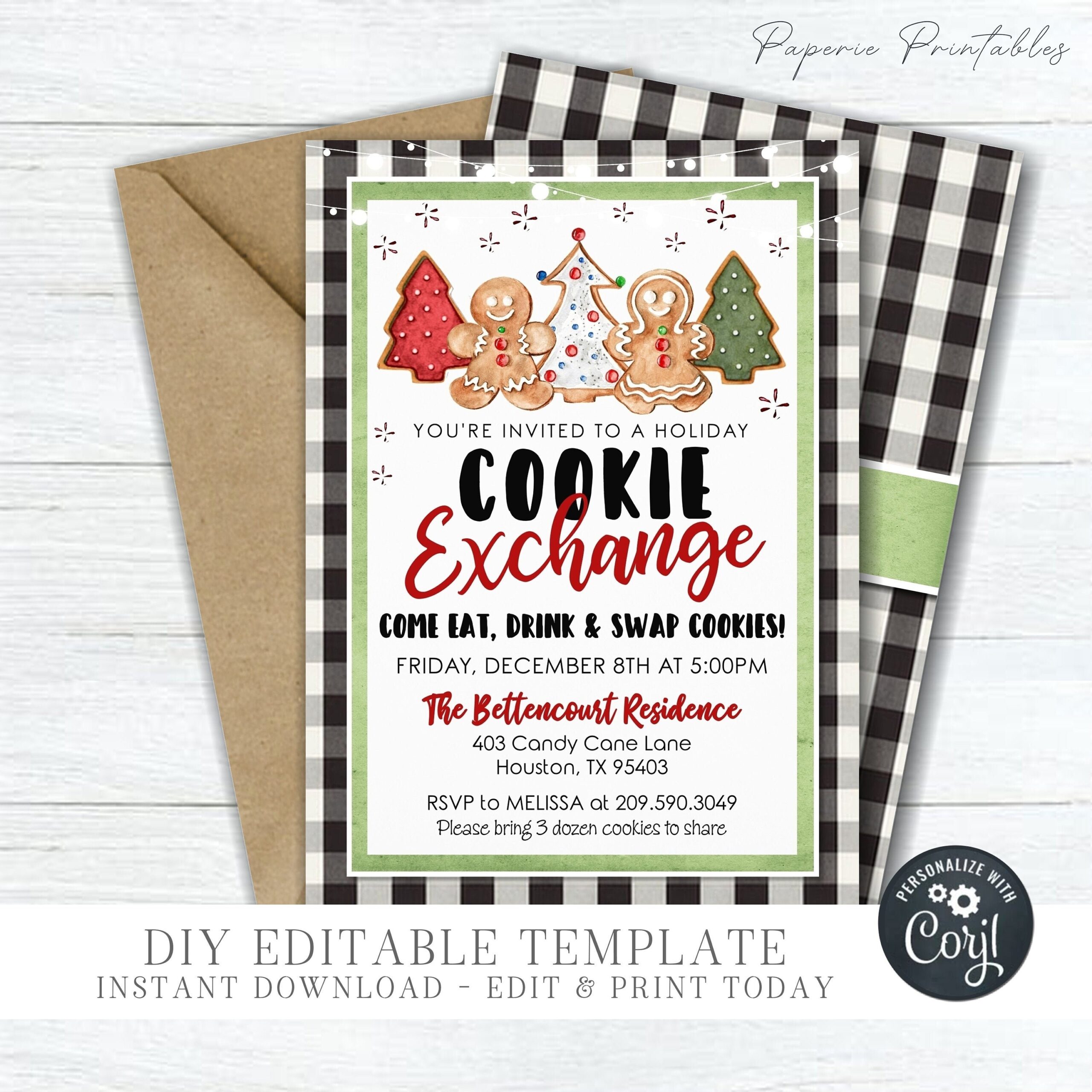 EDITABLE Holiday Cookie Exchange Invitation Christmas Cookie Party Invitation Christmas Cookie Decorating DIY Edit With Corjl CP18 Etsy