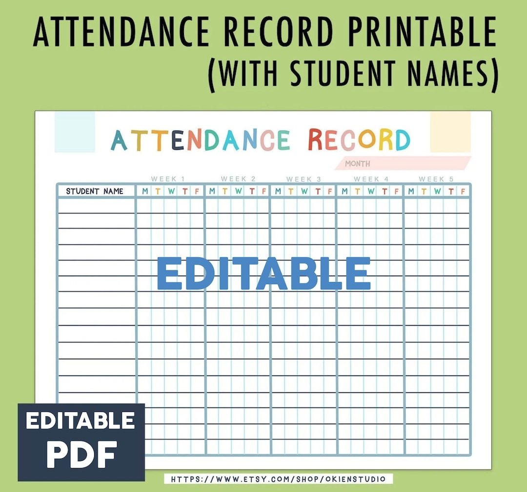 Homeschool Free Printable Editable Attendance Log