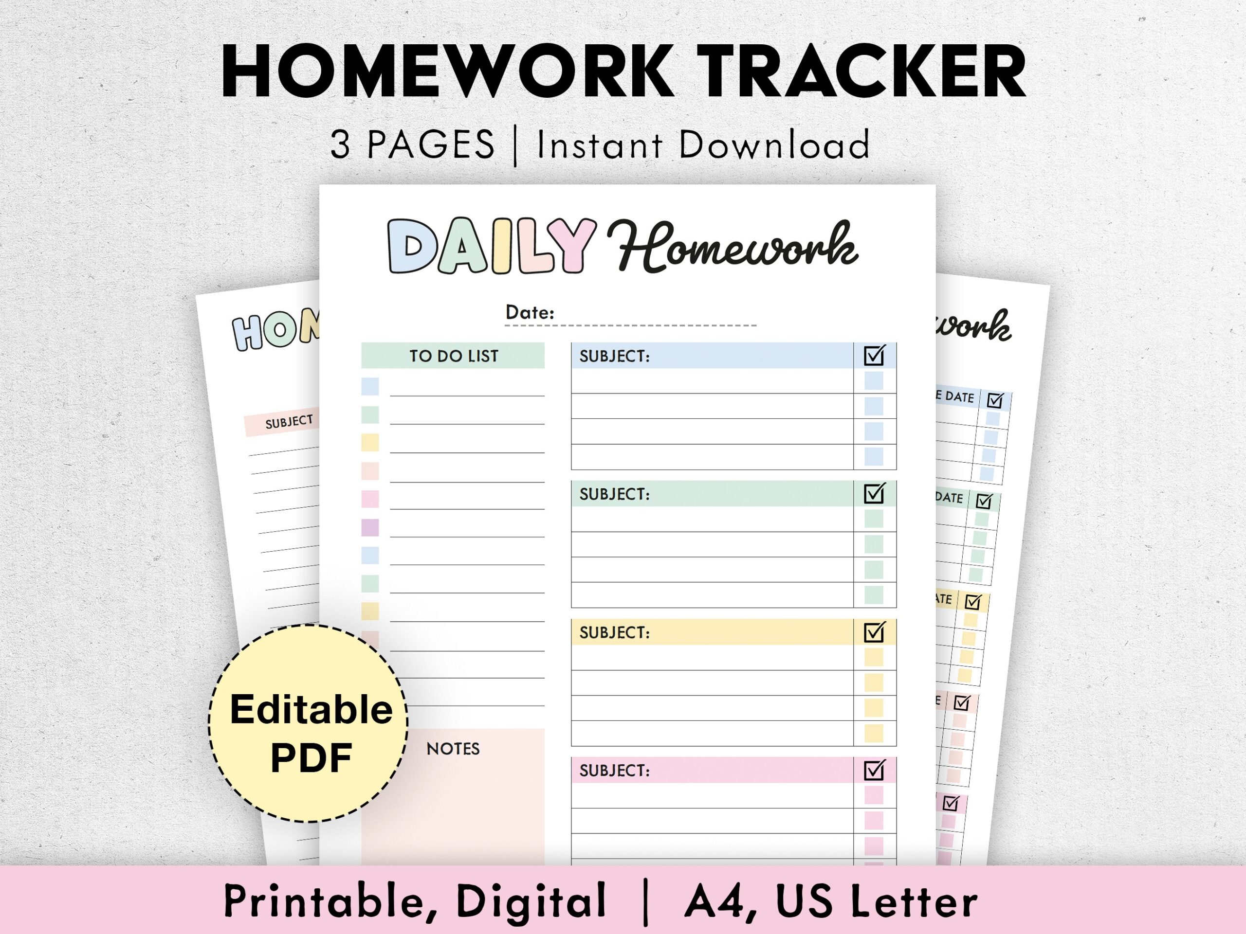 Editable Homework Planner Printable Digital Student Planner Assignment Checklist Study Planner School Tracker Template PDF Etsy