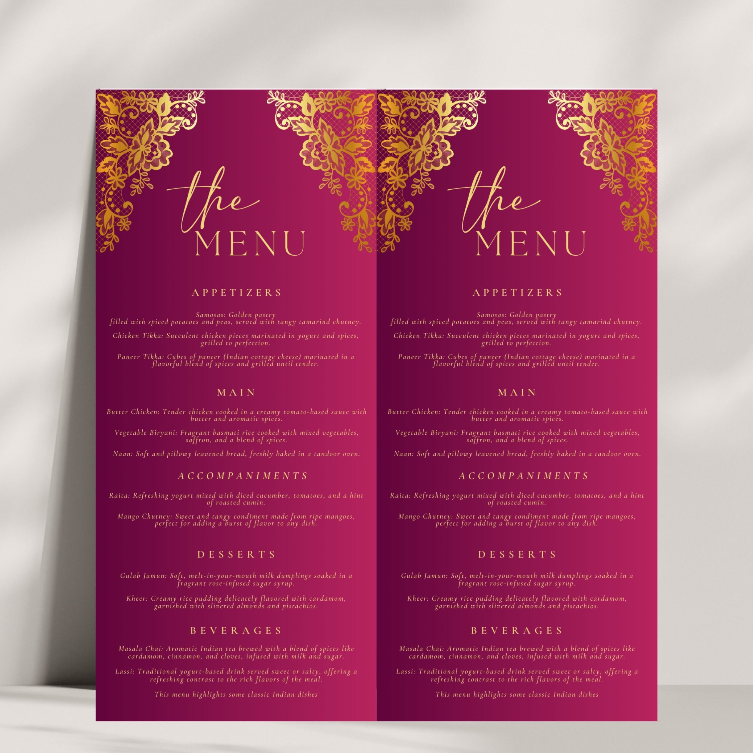 Editable Indian Wedding Dinner Menu Template Traditional Red And Gold Design DIY Ethnic Menu Elegant And Customizable Etsy