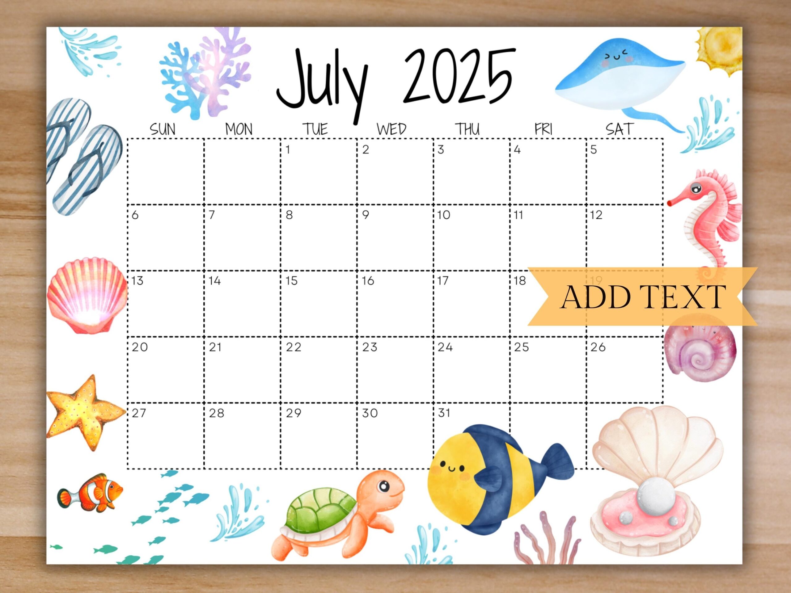 July School Calendar Printable Editable