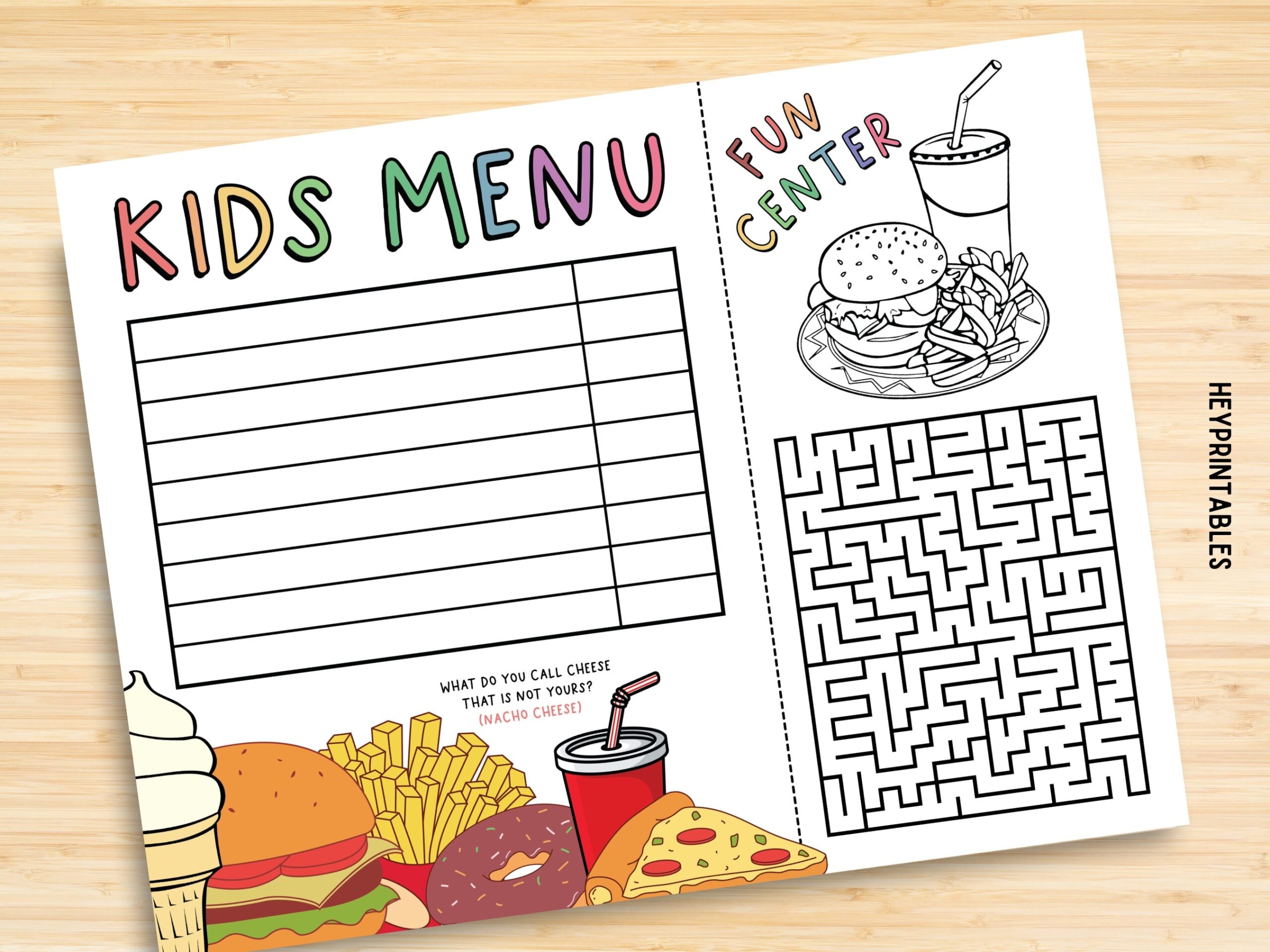 Editable Kids Menu Design Template Design Menus Kids Activity Menu Children s Menu Child Restaurant Print Food DIY Instant Download Etsy