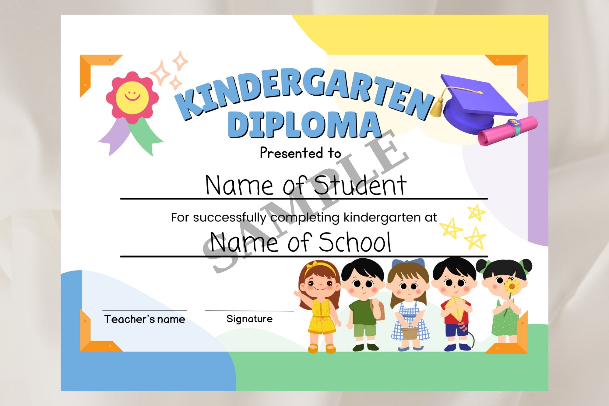 Editable Kindergarten Preschool Graduation Diploma Template