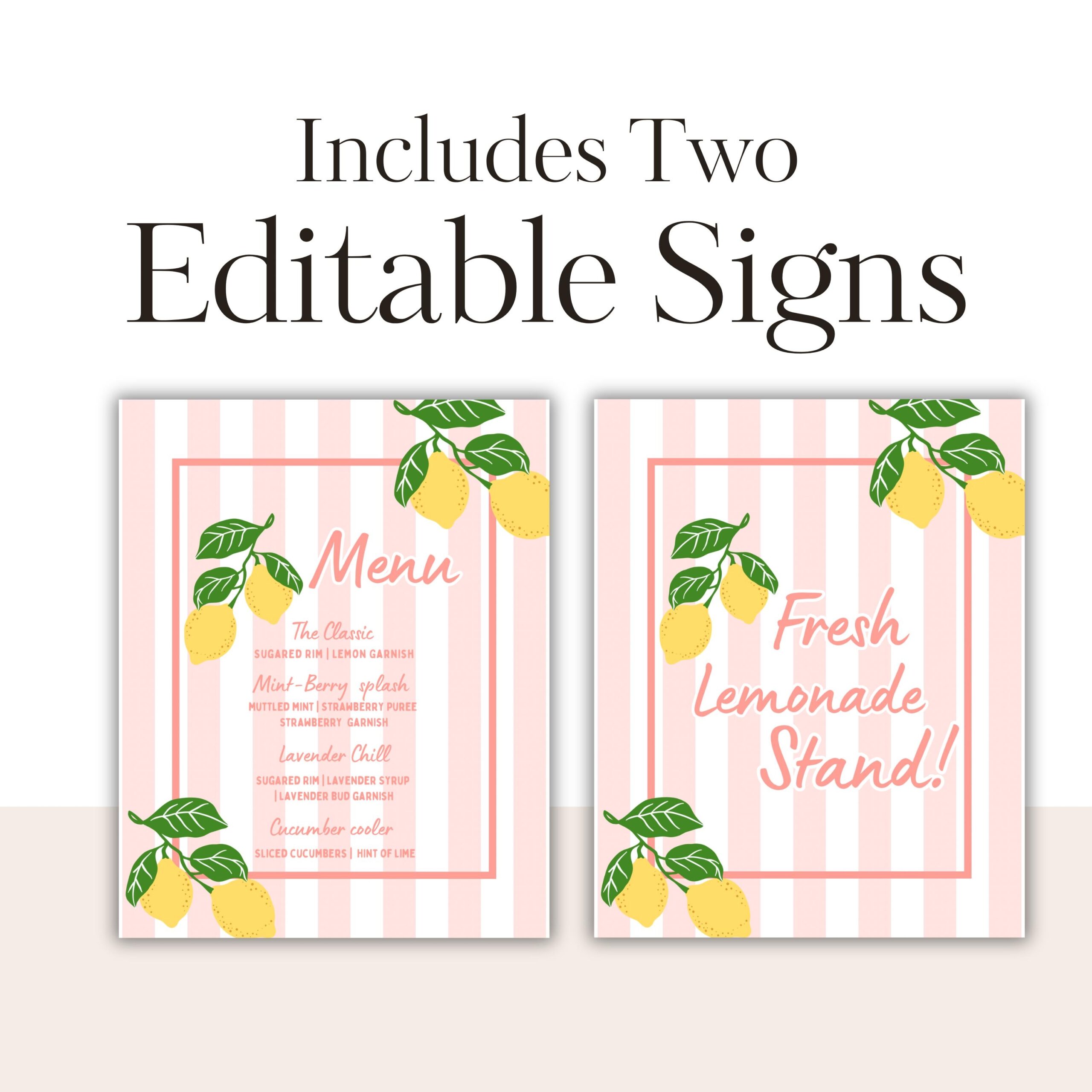Editable Lemonade Stand Sign Menu Baby Shower Lemonade Bar Favor Lemonade Buffet Lemonade Drink Menu Shower Printable Etsy
