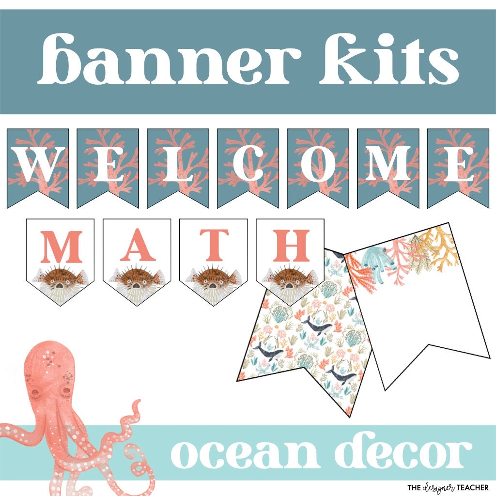Editable Letter Banner Pennants With Ocean Theme Under The Sea Printable Classroom School Decor Template Etsy