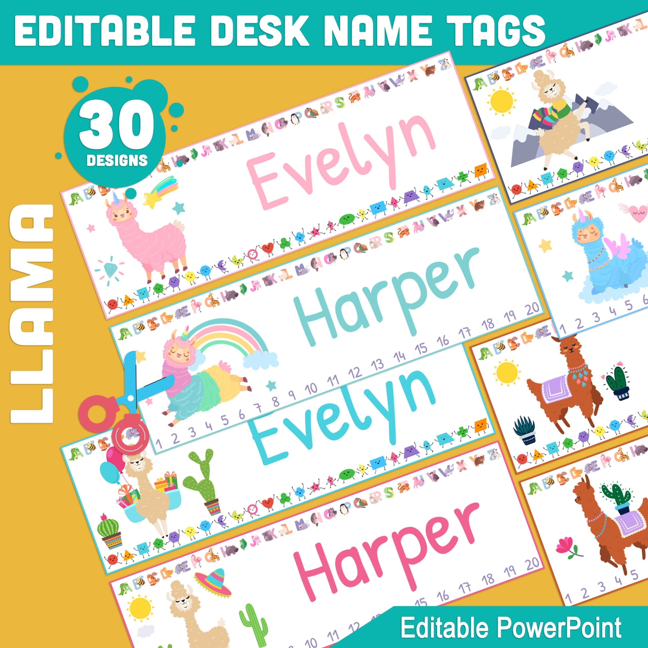 Editable Llama Desk Name Tags For Students 30 Designs 8 5 x11 2 page Size 10 x3 25 Includes Alphabet Shapes And Numbers 1 20 Etsy
