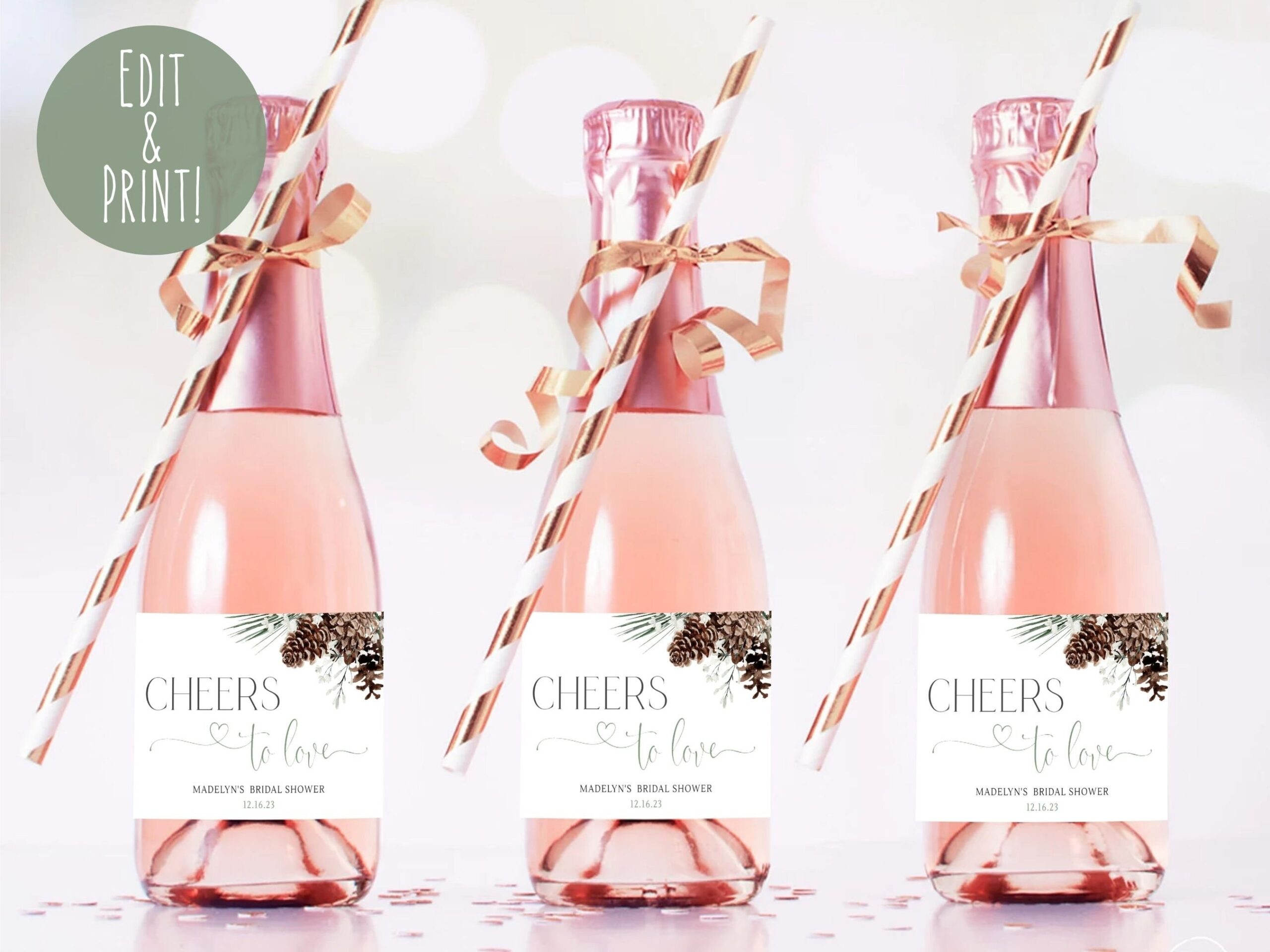 EDITABLE Mini Champagne Label Template Winter Bridal Shower Champagne Bottle Label Printable Wine Labels Custom Wedding Shower Label DIY Etsy