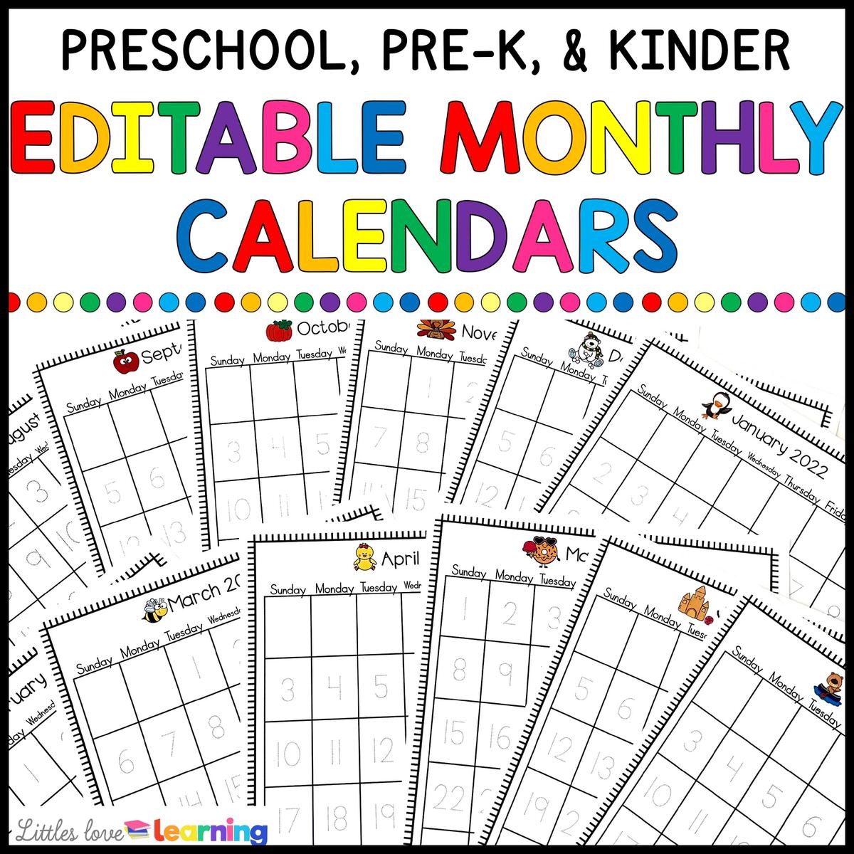 Free Printable Editable Preschool Calendars