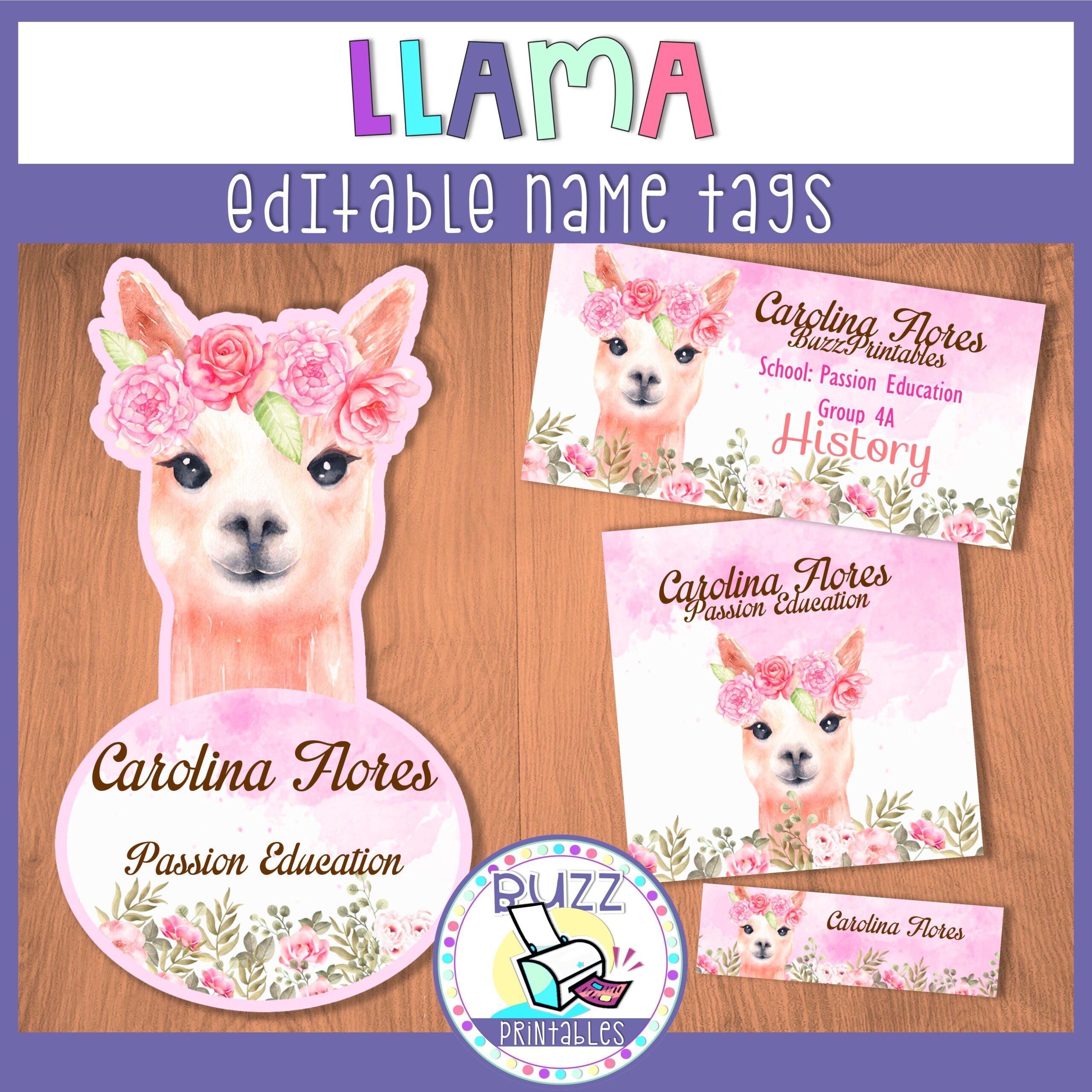 Editable Name Tags Or Labels Llama Girls Theme Classroom Decor Teaching Resources
