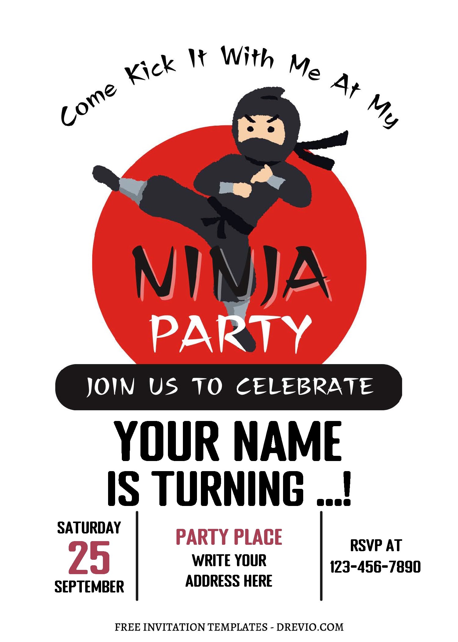 Editable Ninja Birthday Invitation Template Printable Ninja Worksheets Library