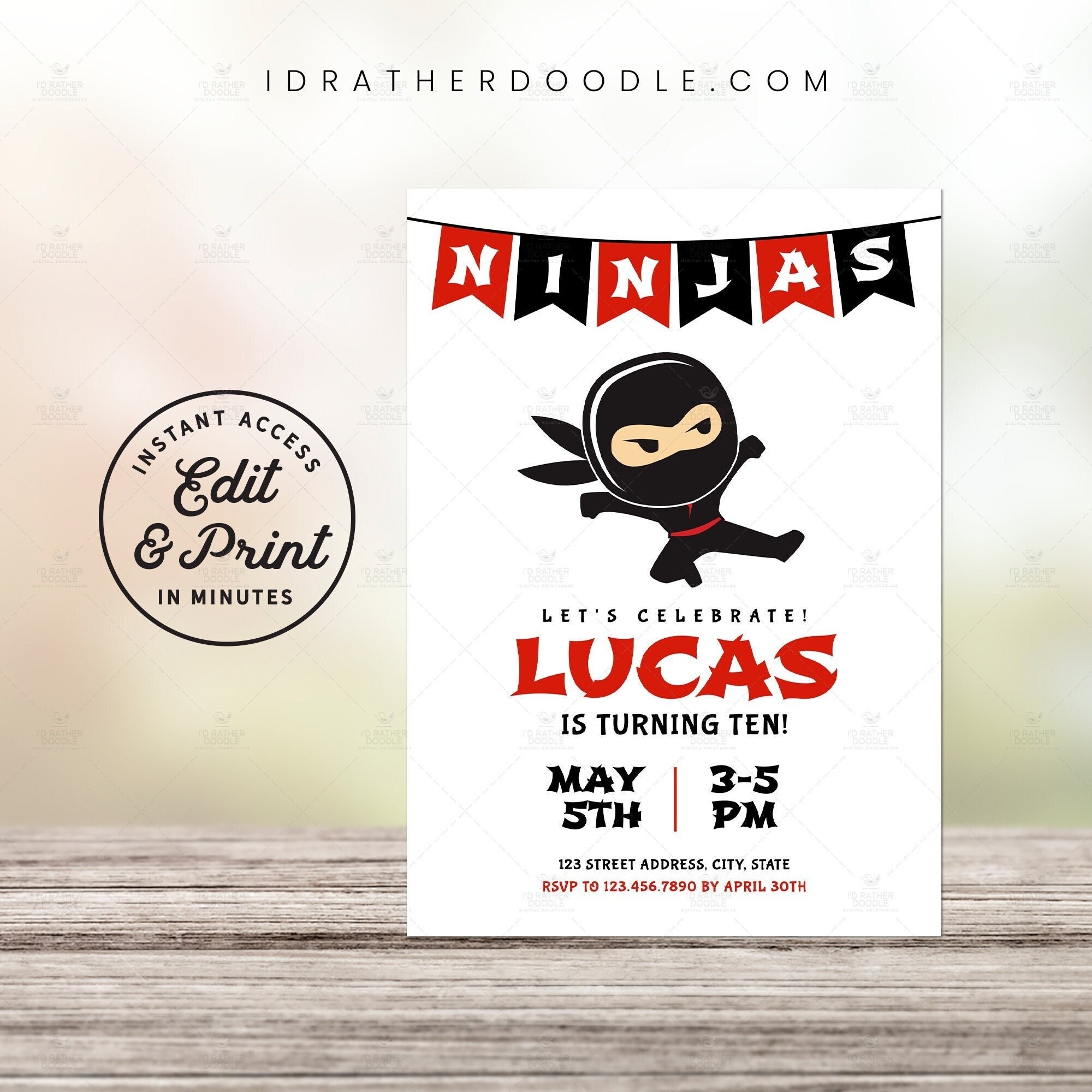Free Editable Ninja Printable Invitation