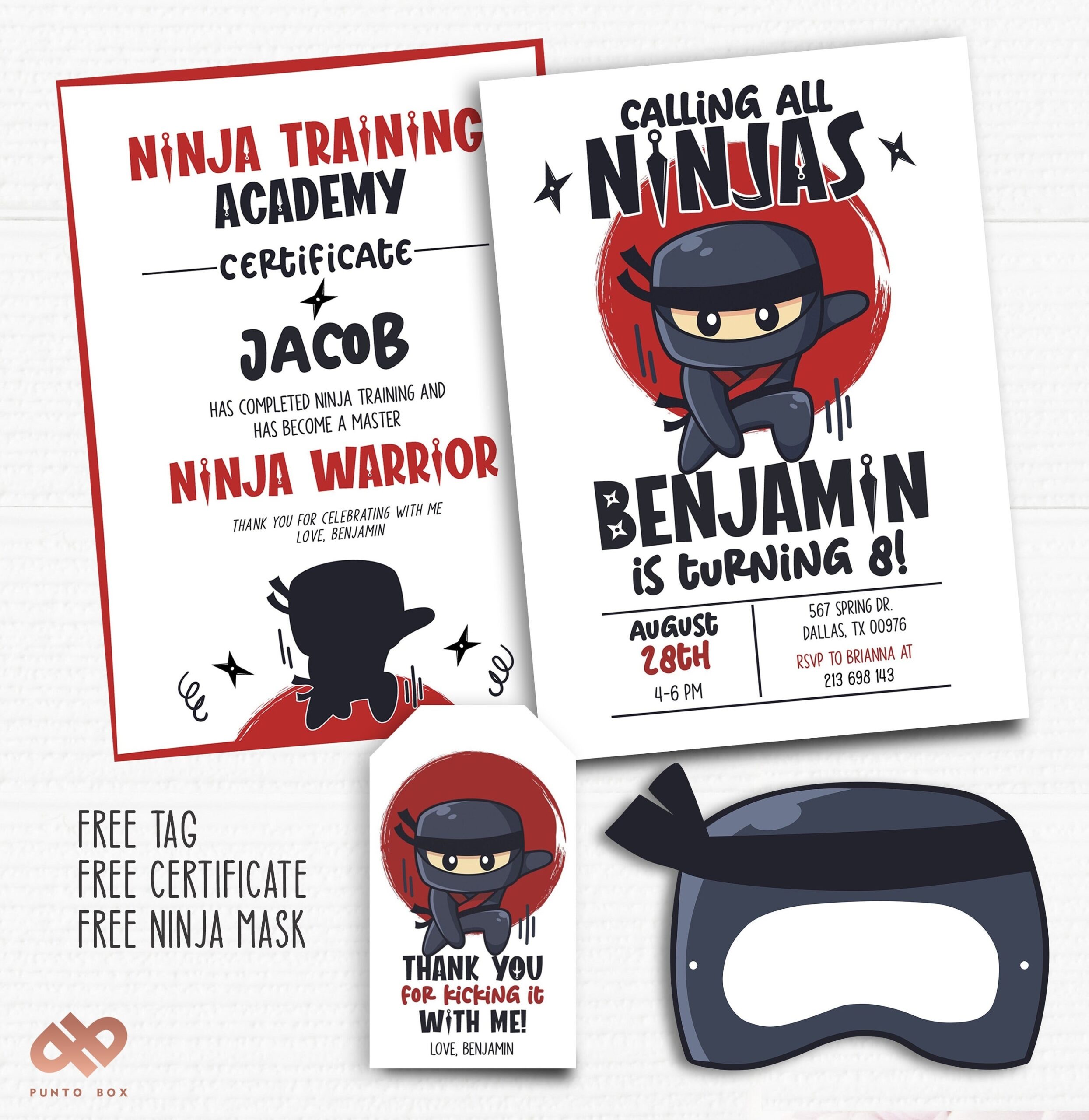 Editable Ninja Party Invitation Boy Birthday Party Free Favor Tag And Ninja Warrior Certificate Digital Download Editable Template Etsy