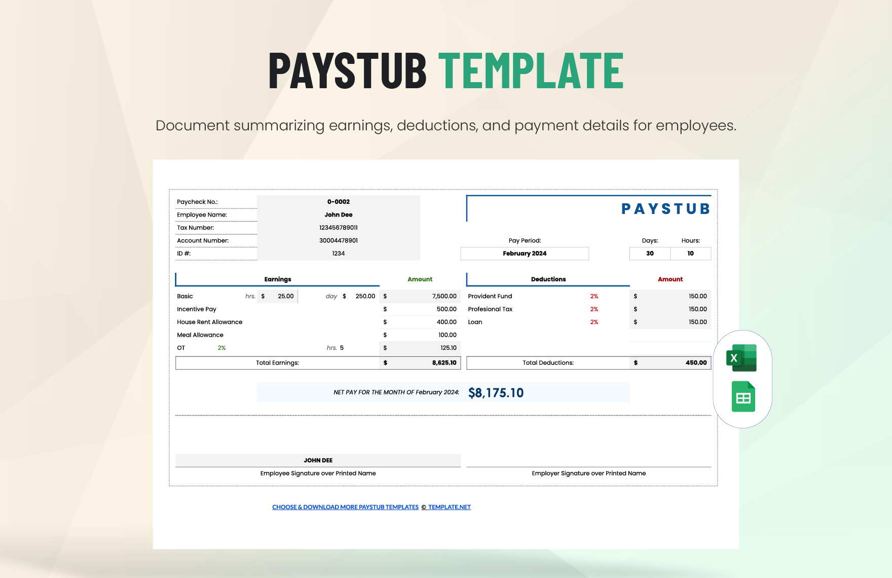 Editable Paystub Templates In Excel To Download