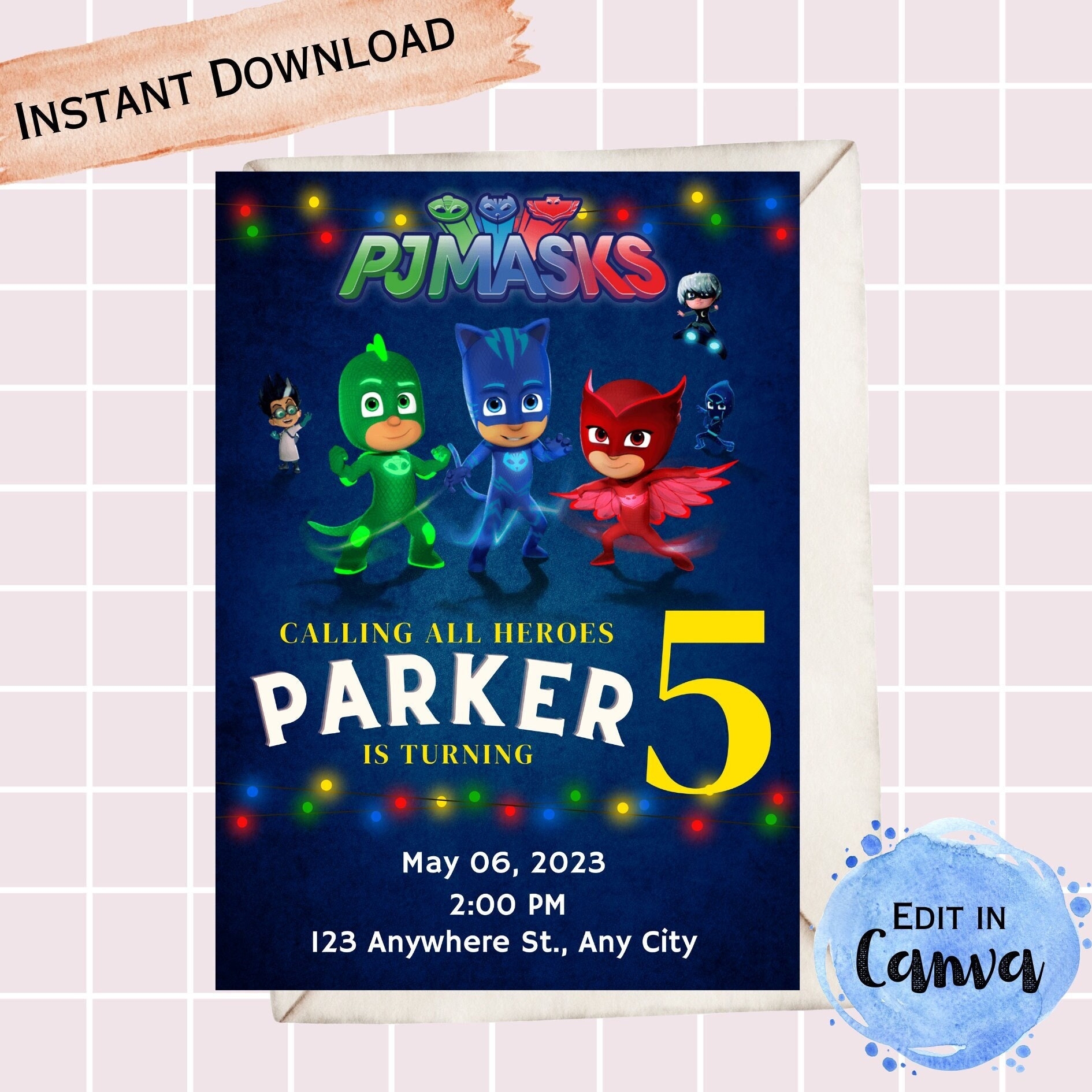 Editable PJ Masks Invitation PJ Masks Birthday Invitation PJ Masks Birthday Party Instant Download Invitation Etsy