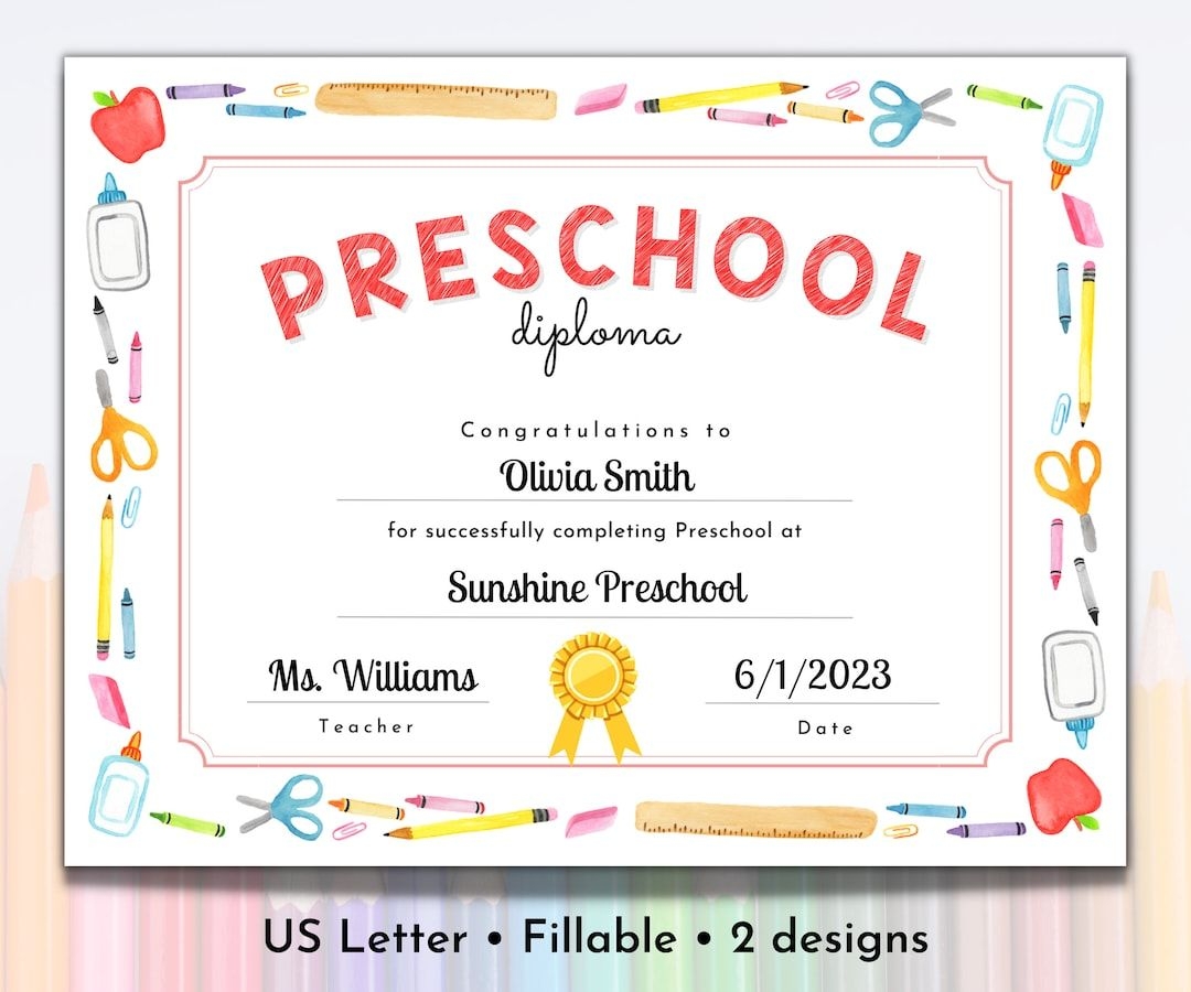 Editable Preschool Graduation Certificate Printable Preschool Graduation Diploma Homeschool Preschool Award