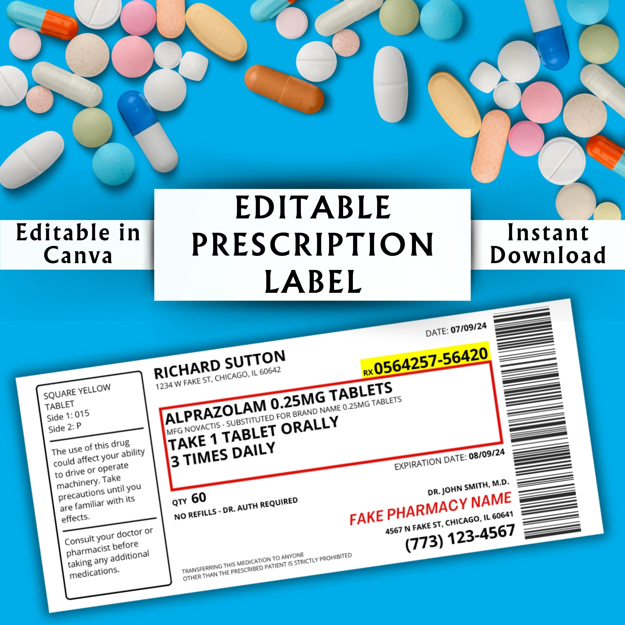 Editable Walgreens Rx Prescription Template Printable
