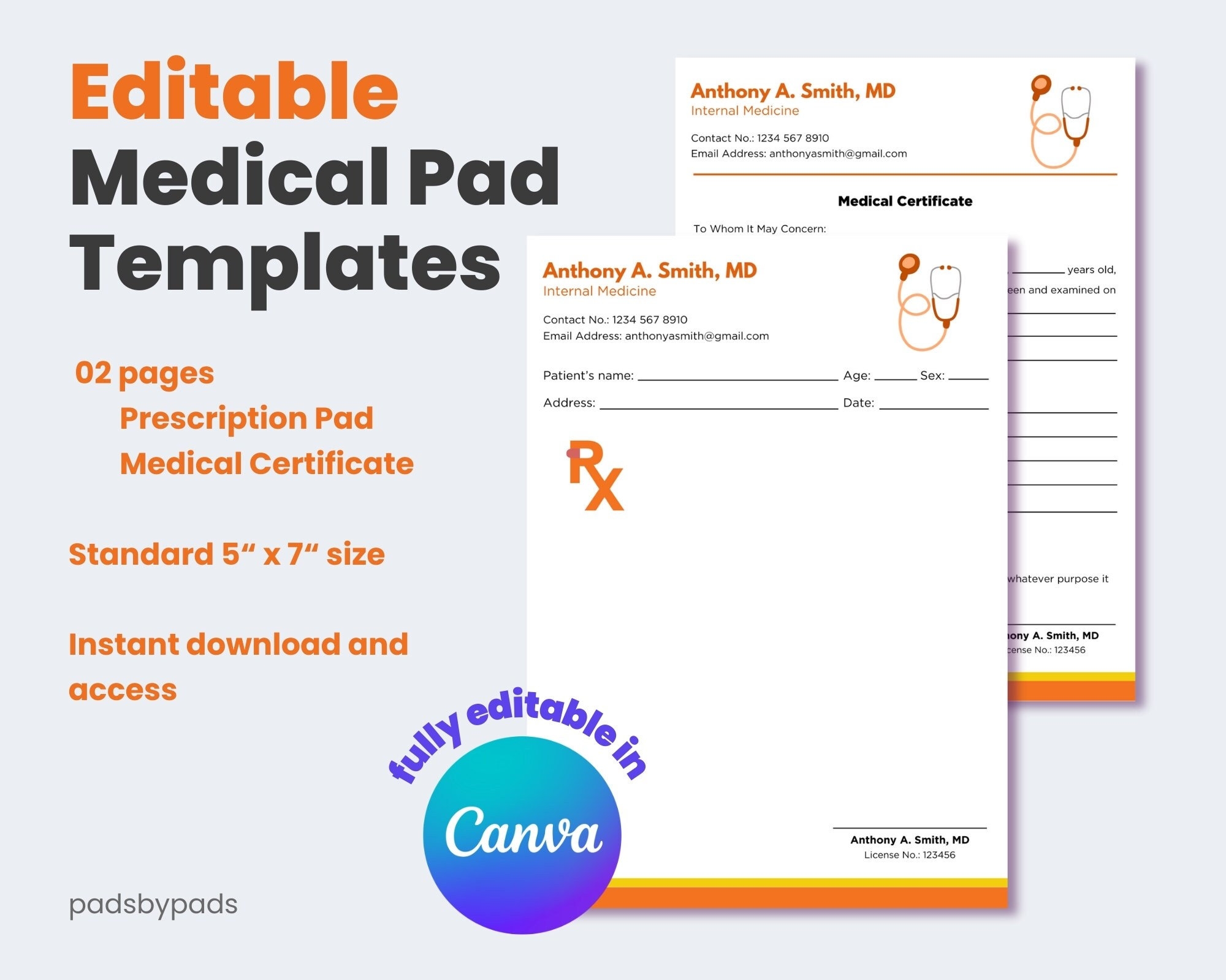 Editable Prescription Pad Editable Medical Certificate Rx Prescription Template Canva Template Printable Prescription Pad Etsy