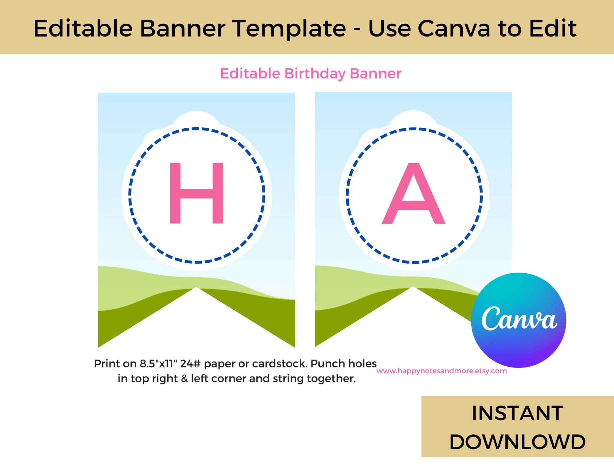 Editable Printable Banner Template For Canva Instant Hanging Flag Banner Flag Banner Template Custom Banner Template instant DOWNLOAD Etsy