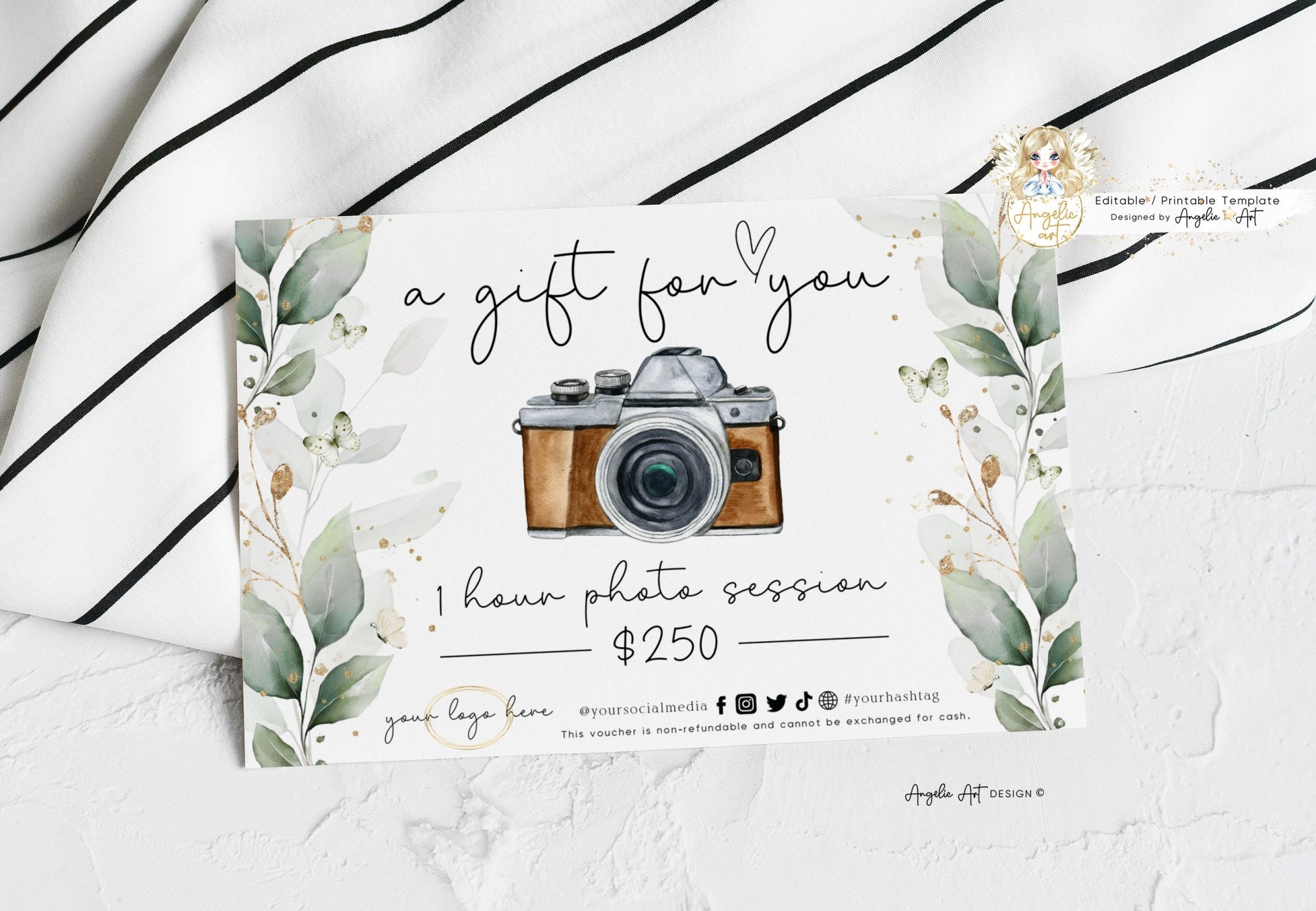 Editable Printable Photography Gift Certificate Template Greenery Photography Gift Card Template Photo Session Gift Card Photo Voucher Etsy