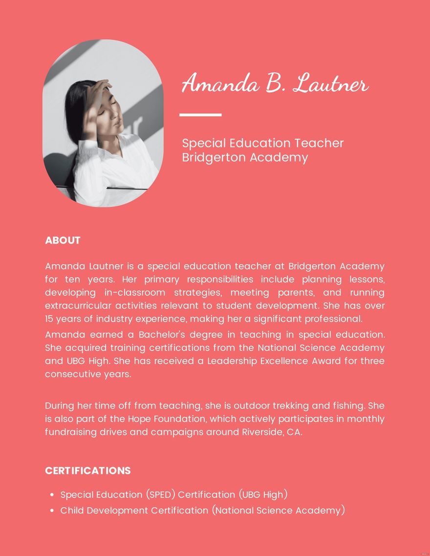 Teacher Templates Free Printable Editable Biography