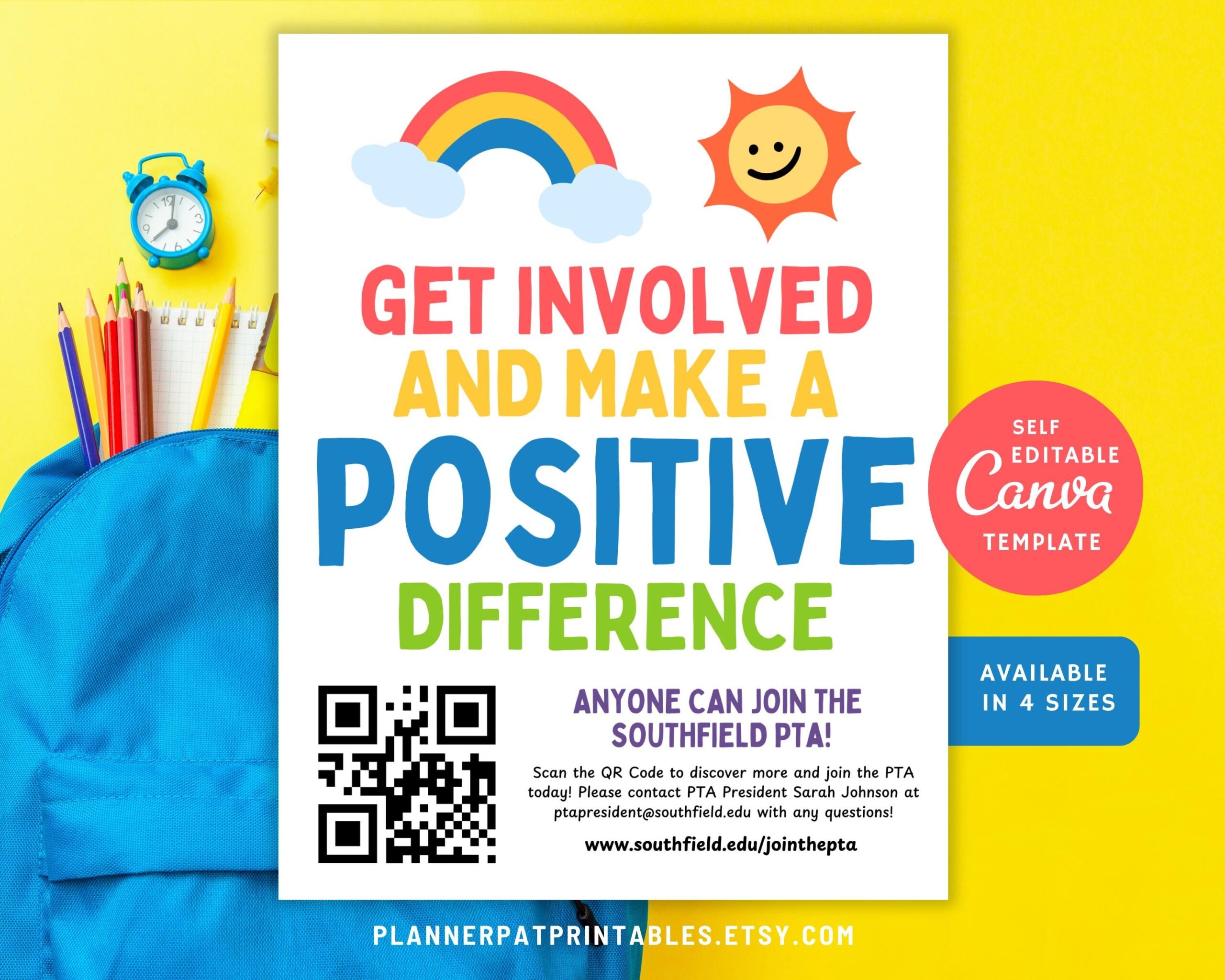Editable PTA Flyer Template Positive Difference School Recruitment Poster Etsy