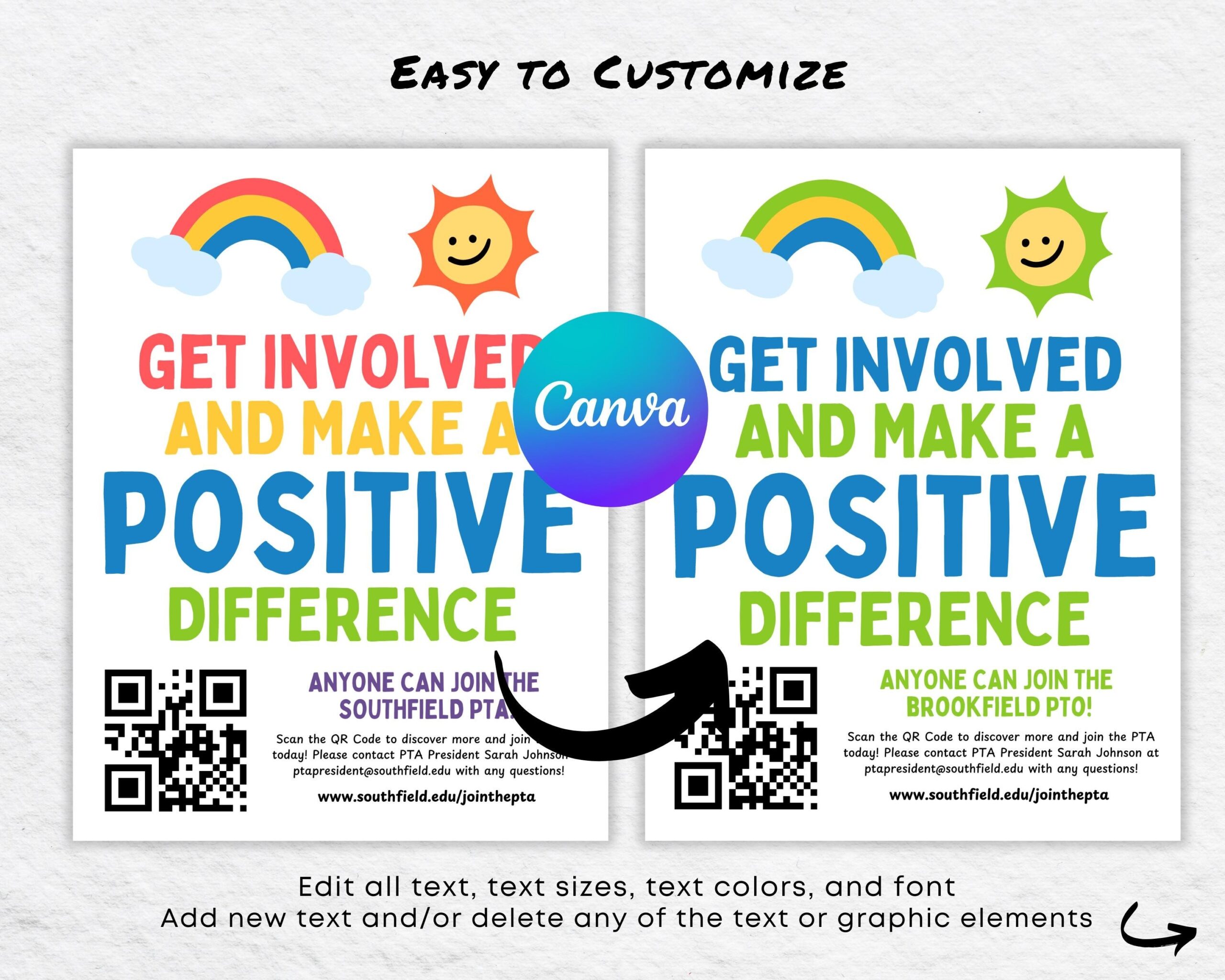 Editable PTA Flyer Template Positive Difference School Recruitment Poster Etsy