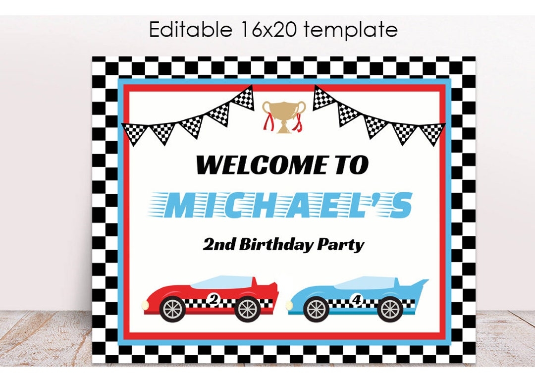 Editable Race Car Party Welcome Sign Printable Racing Welcome Sign Racing Car Birthday Template Red And Blue Race Car Party Welcome Sign Etsy
