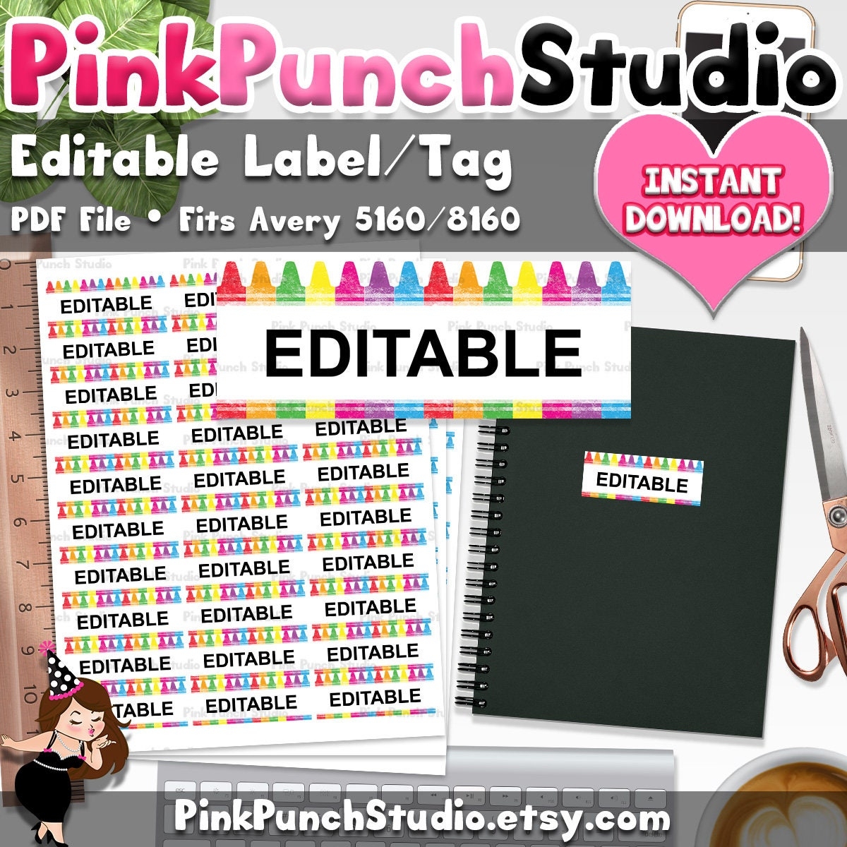 Editable School Labels Printable PDF File Fits 5160 8160 Name Tags Property Supplies Student Teacher Class Etsy