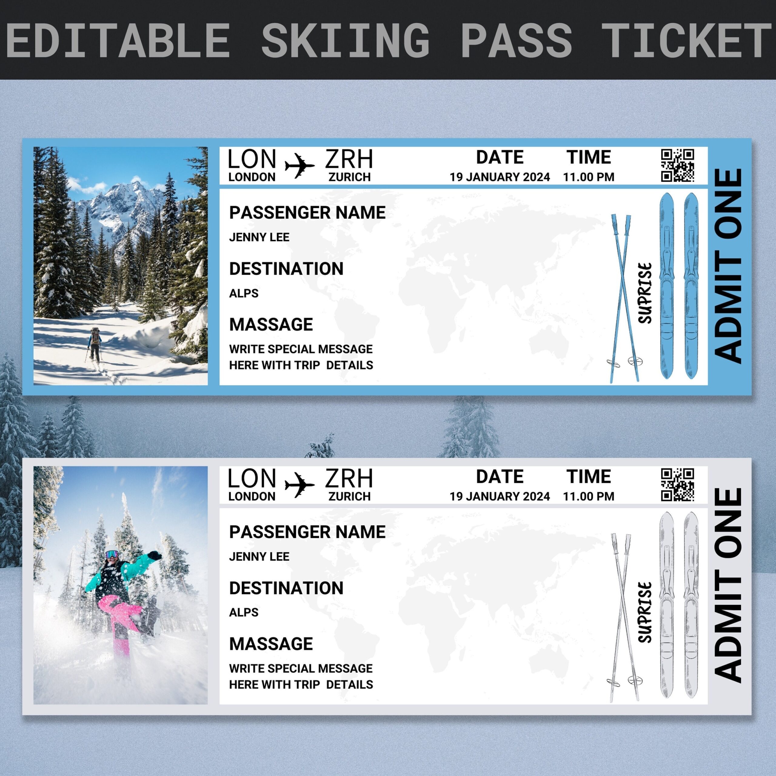Editable Skiing Pass Ticket Template Skiing Pass Ticket Printable Skiing Ticket Surprise Skiing Trip Reveal Boarding Pass Ticket Etsy Sweden