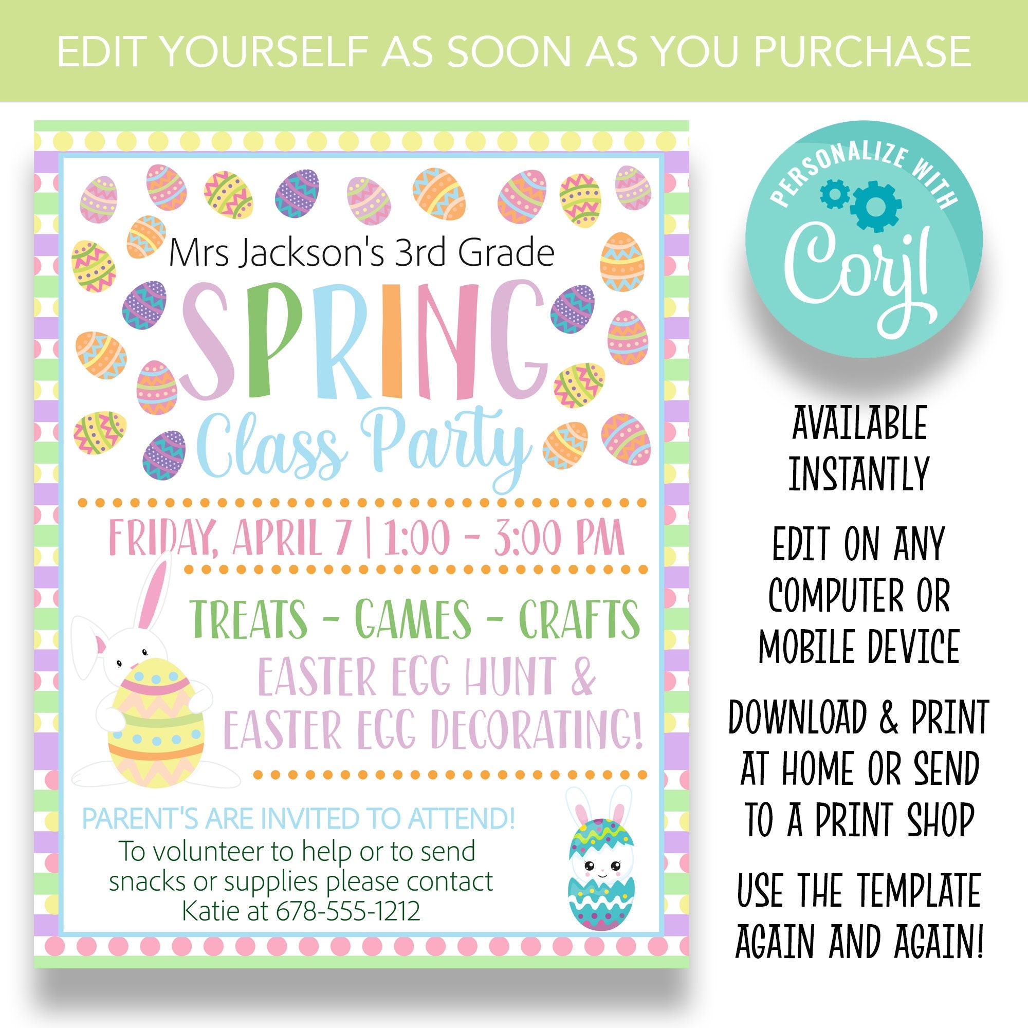 EDITABLE Spring Class Party Flyer School Spring Party Template Printable Class Party Flyer Editable Easter Template Etsy