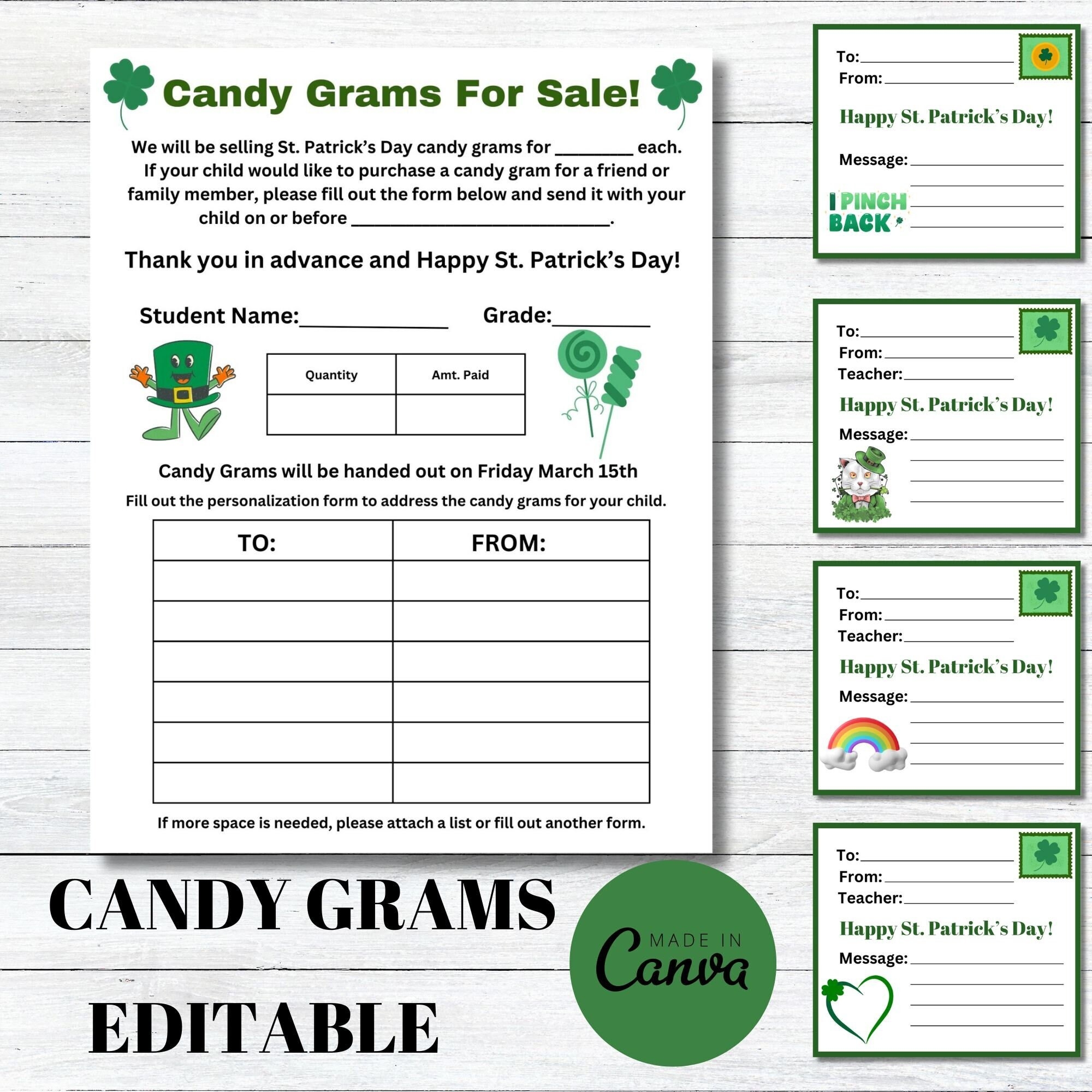 Candy Gram Sale Sheet Printable Editable