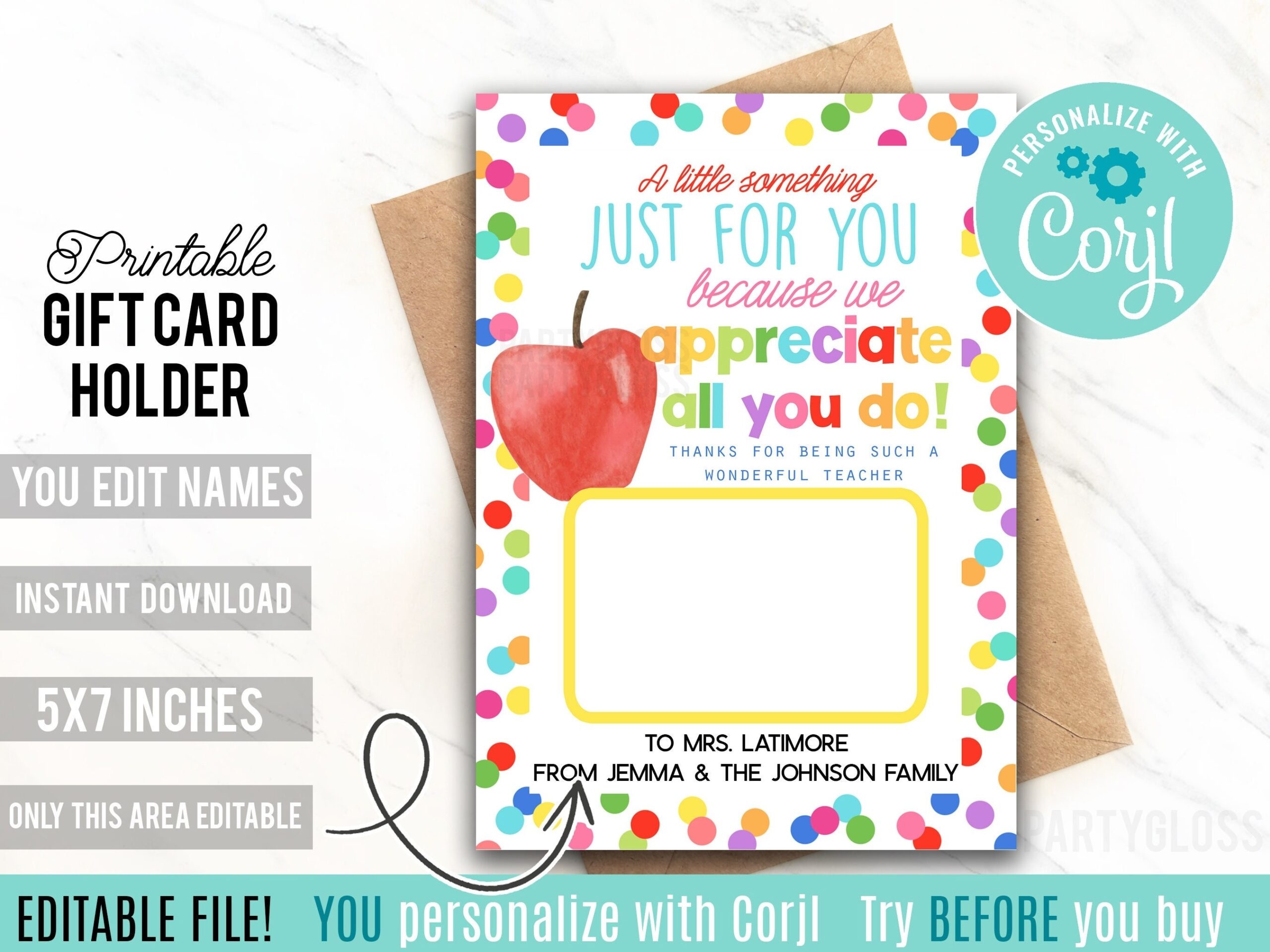 Editable Teacher Appreciation Printable Gift Card Holder A Little Something Just For You End Of Year Tutor Giftcard Coach Aide Teachers Week Etsy