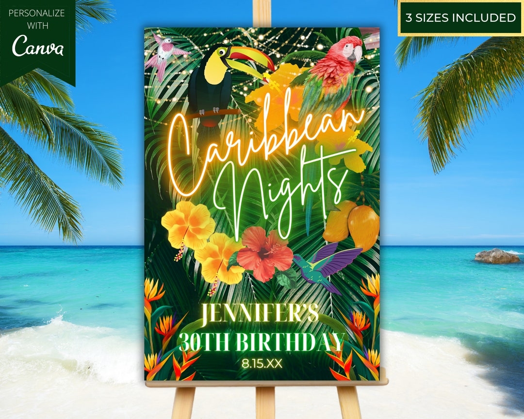 Editable Tropical Summer Caribbean Welcome Sign Birthday Graduation Engagement Printable Poster Sign Editable Template Instant Download Etsy