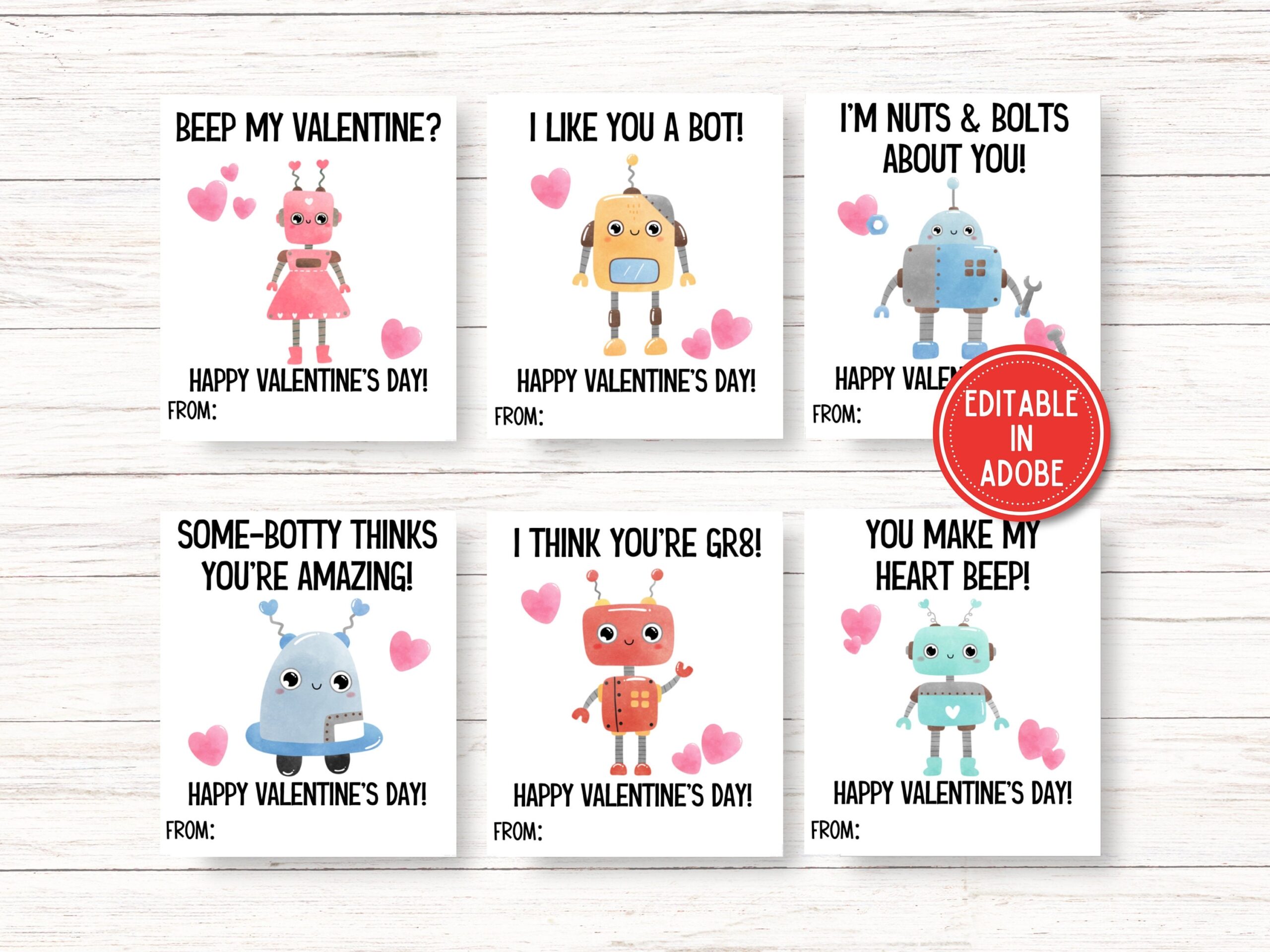 Editable Valentines Day Card Robot Printable Classroom Valentines For Kids Robot Valentines Cards Editable School Valentine s Day Cards Etsy