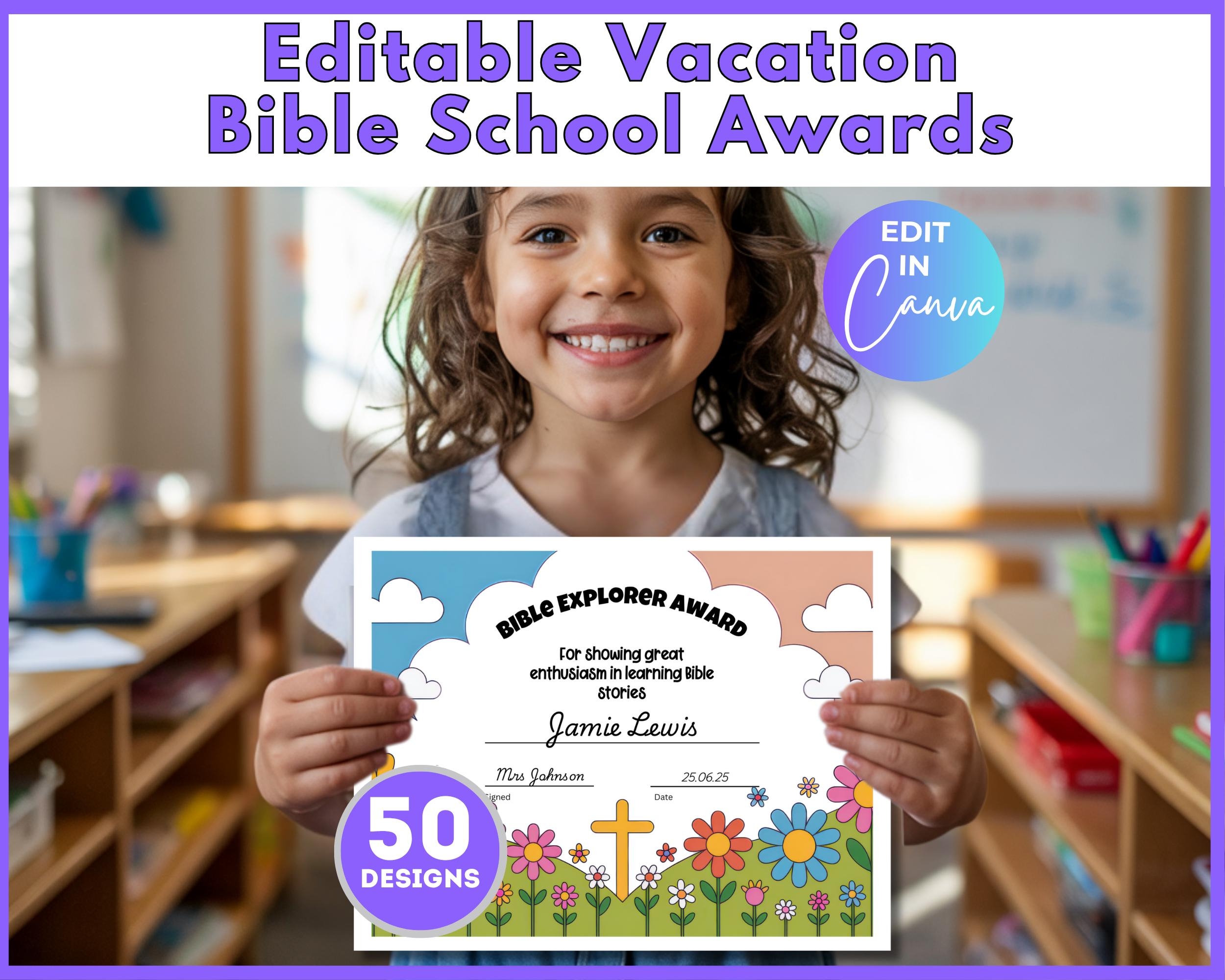 Editable VBS Awards Printable Awards Vacation Bible School Certificates Christian Kids Awards Sunday School Certificates Edit In Canva Etsy