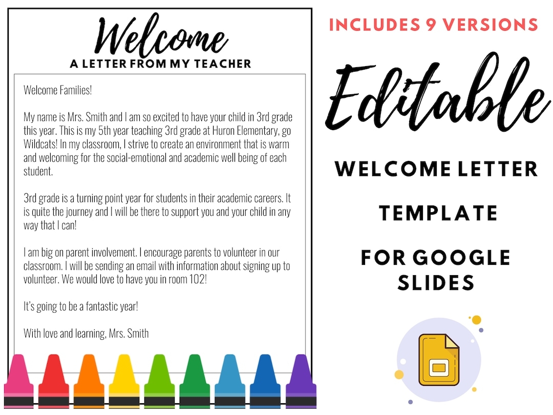 Editable Welcome Letter Template Back To School Google Slides Teacher Elementary School Colorful August september Etsy