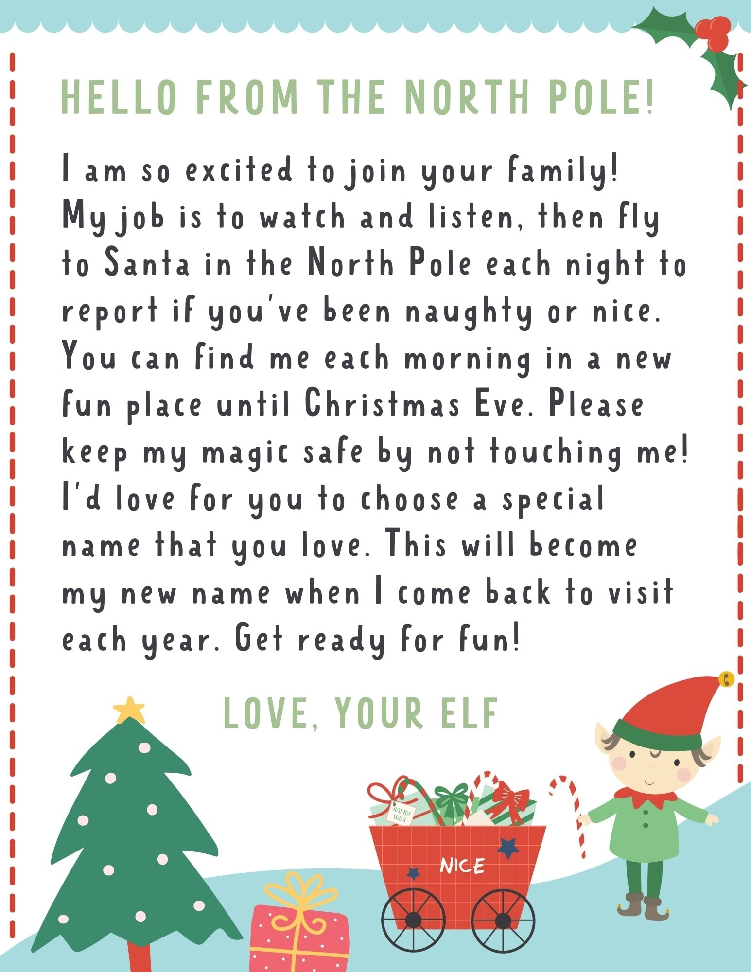 Printable Elf On The Shelf Letter Editable