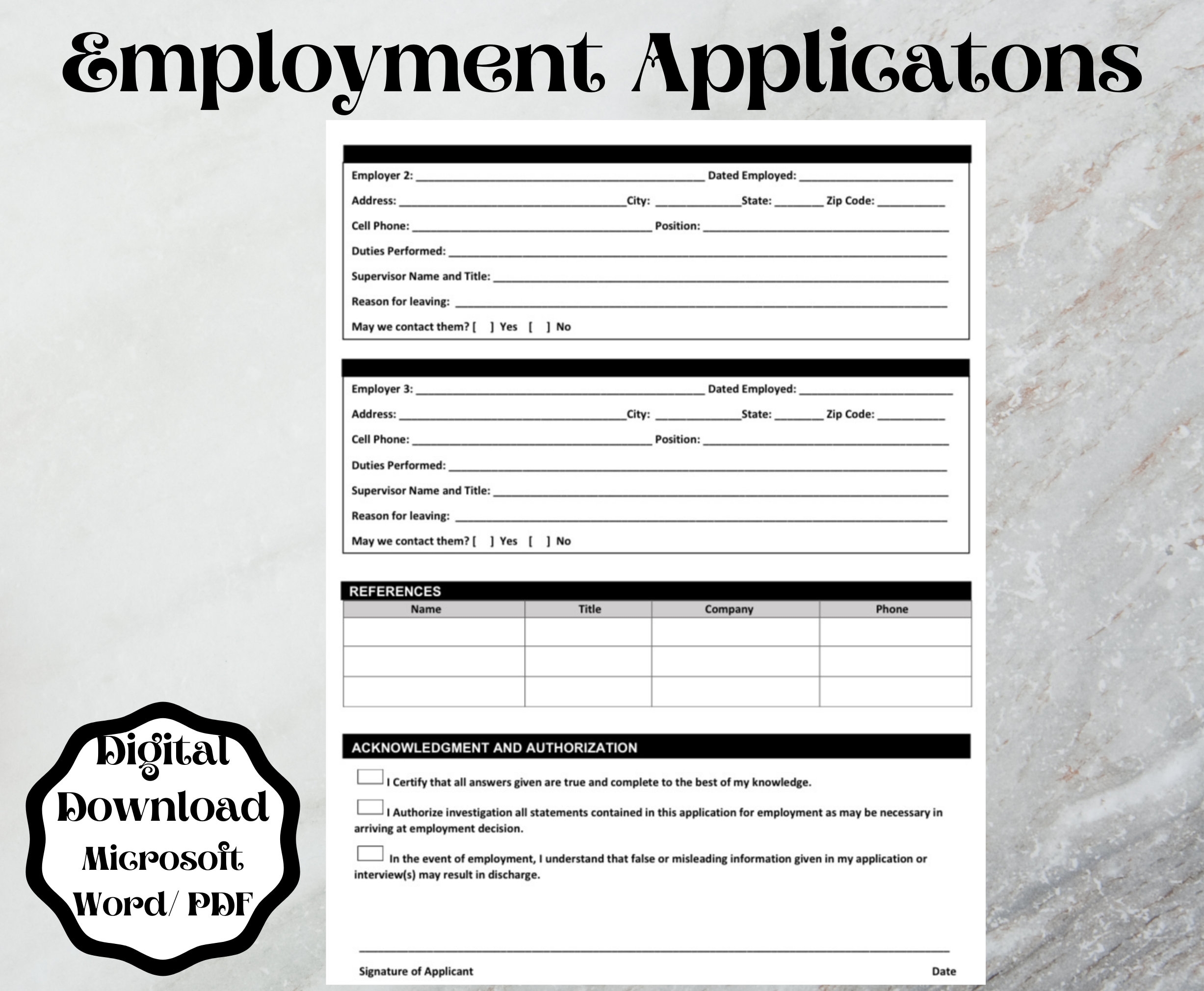 Employment Application Form Template Word Printable Editable Worksheets Library