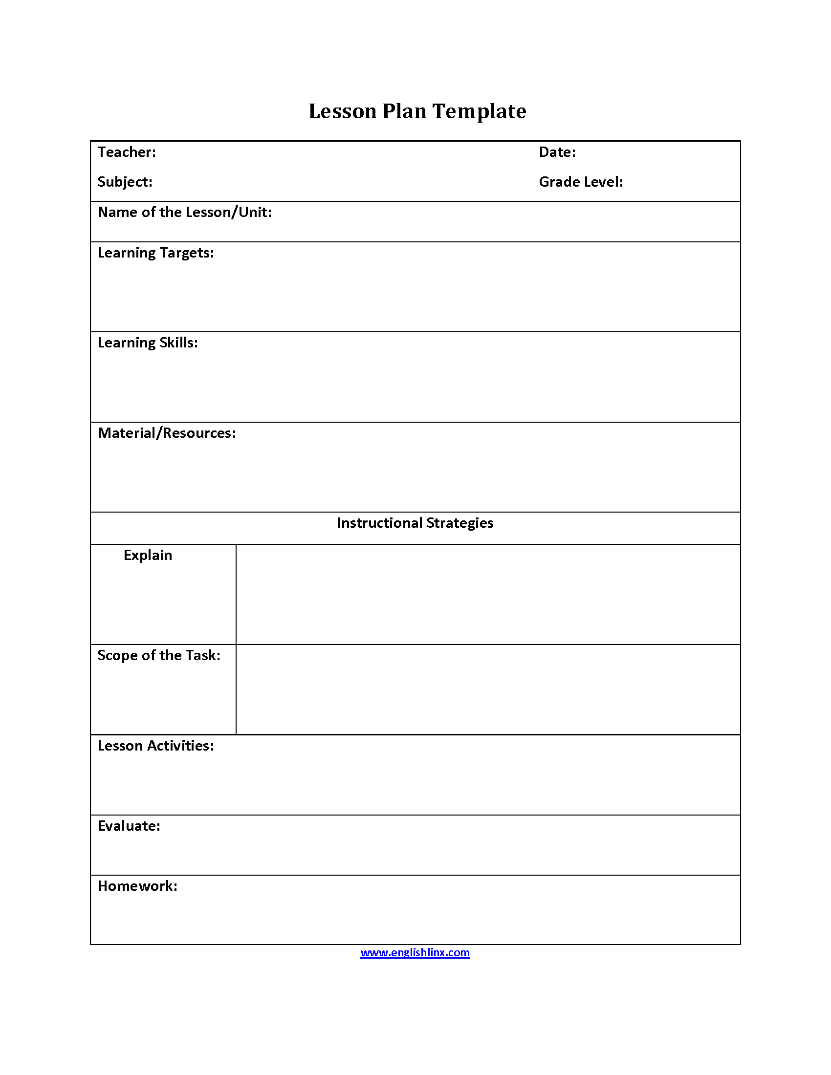 Printable Editable Guided Reading Lesson Plan Template