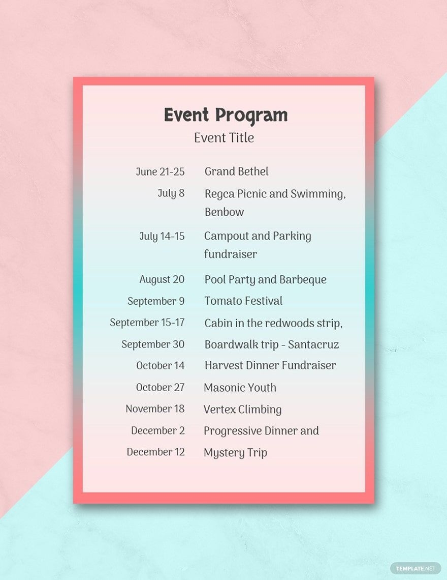 Event Program Template In Pages Google Docs Word Download Template