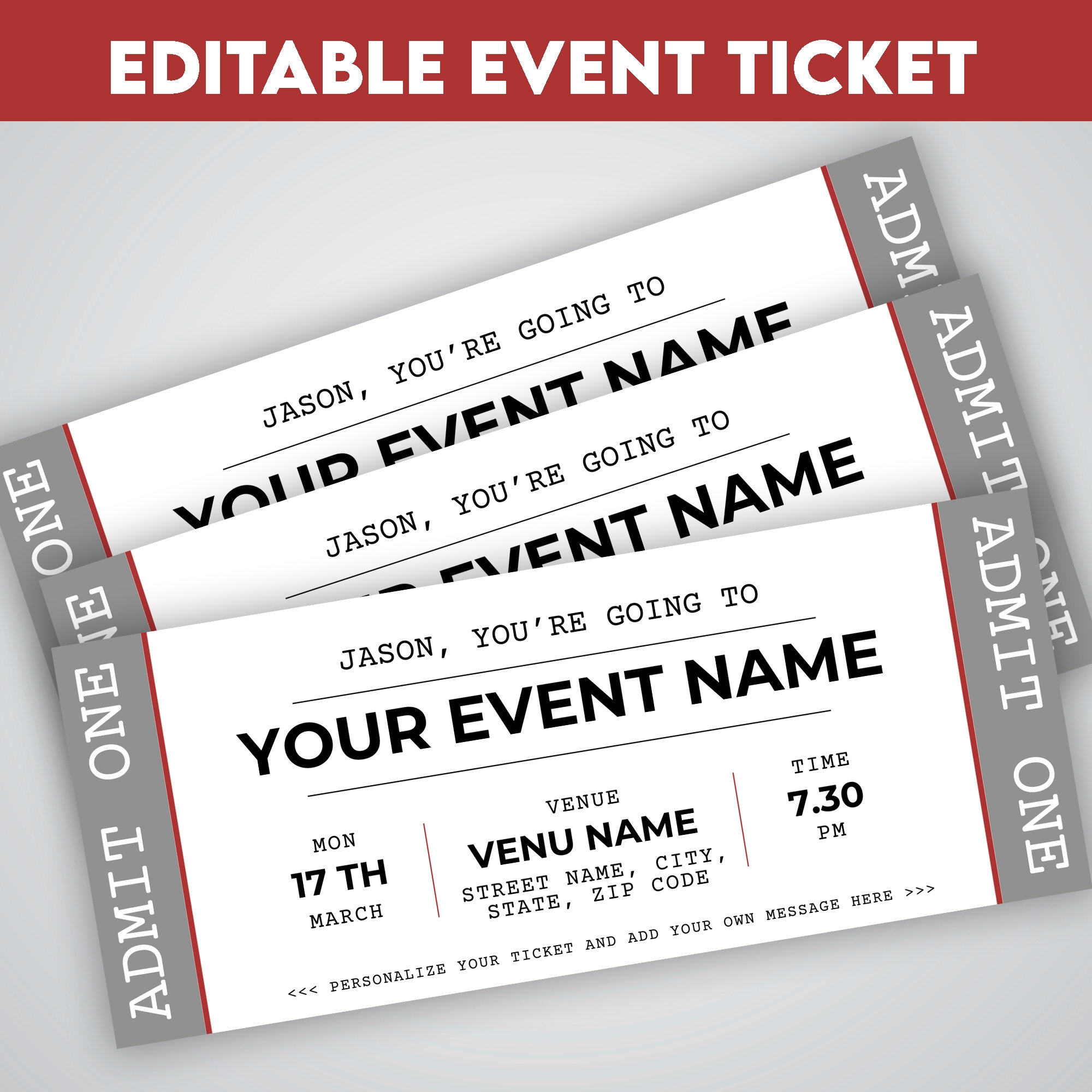 Event Ticket Template EDITABLE DIY Event Printable Surprise Getaway Invitation Christmas Gift For Him Musical Theatre Show Concert Etsy
