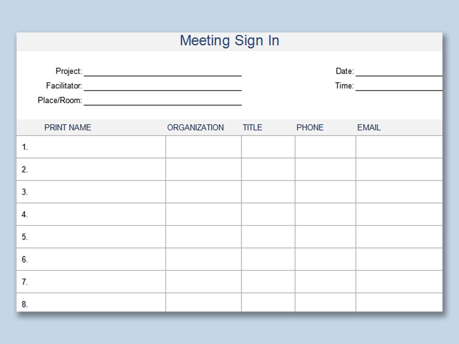 EXCEL Of Meeting Sign In Sheet xlsx WPS Free Templates