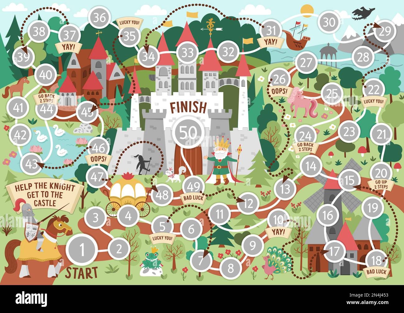 Fairytale Dice Board Game For Children With Medieval Village Landscape Magic Kingdom Boardgame Fairy Tale Activity Or Printable Worksheet For Kids Stock Vector Image Art Alamy