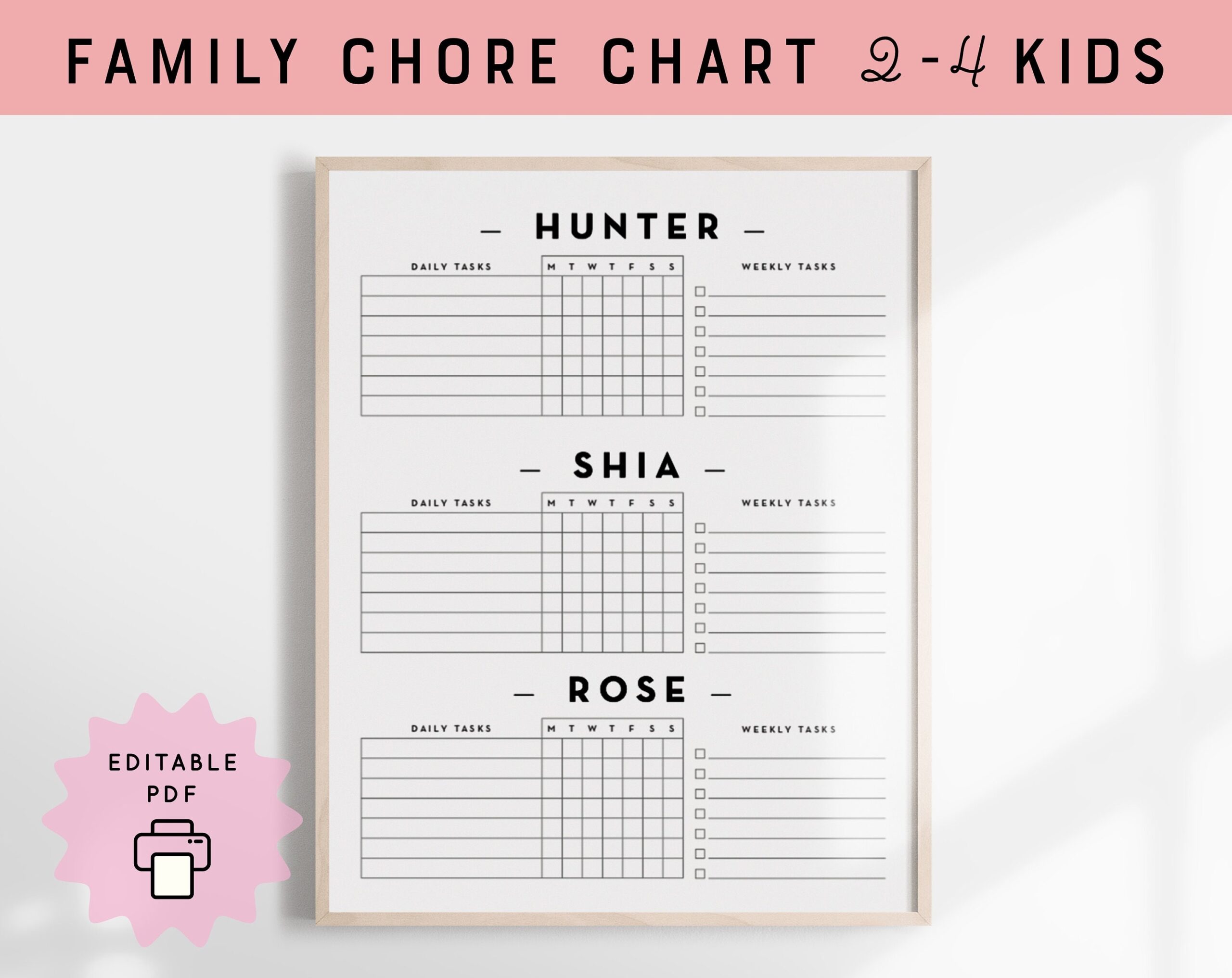 Family Weekly To Do Chore Chart For Multiple Kids 2 3 4 Kids Chart Editable Customizable Daily Schedule Checklist Printable Routine Etsy