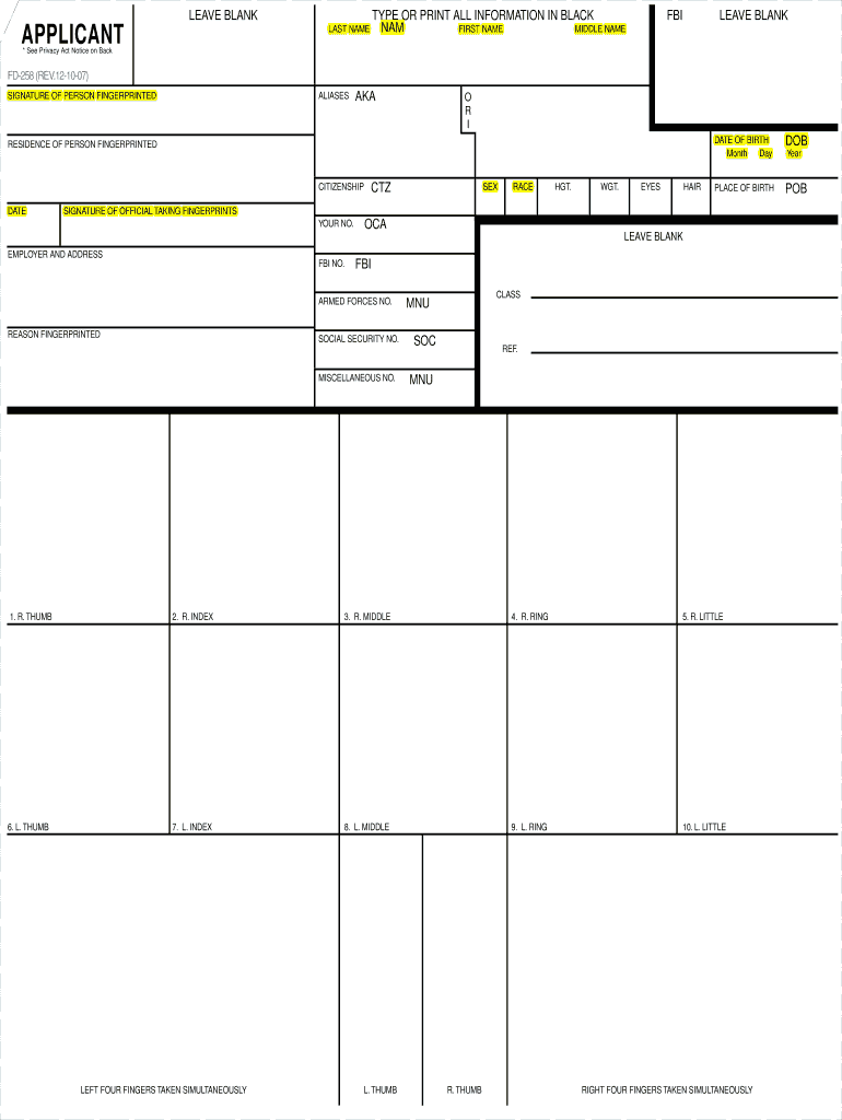 Fd 258 Fingerprint Card Printable Fill Out Sign Online DocHub