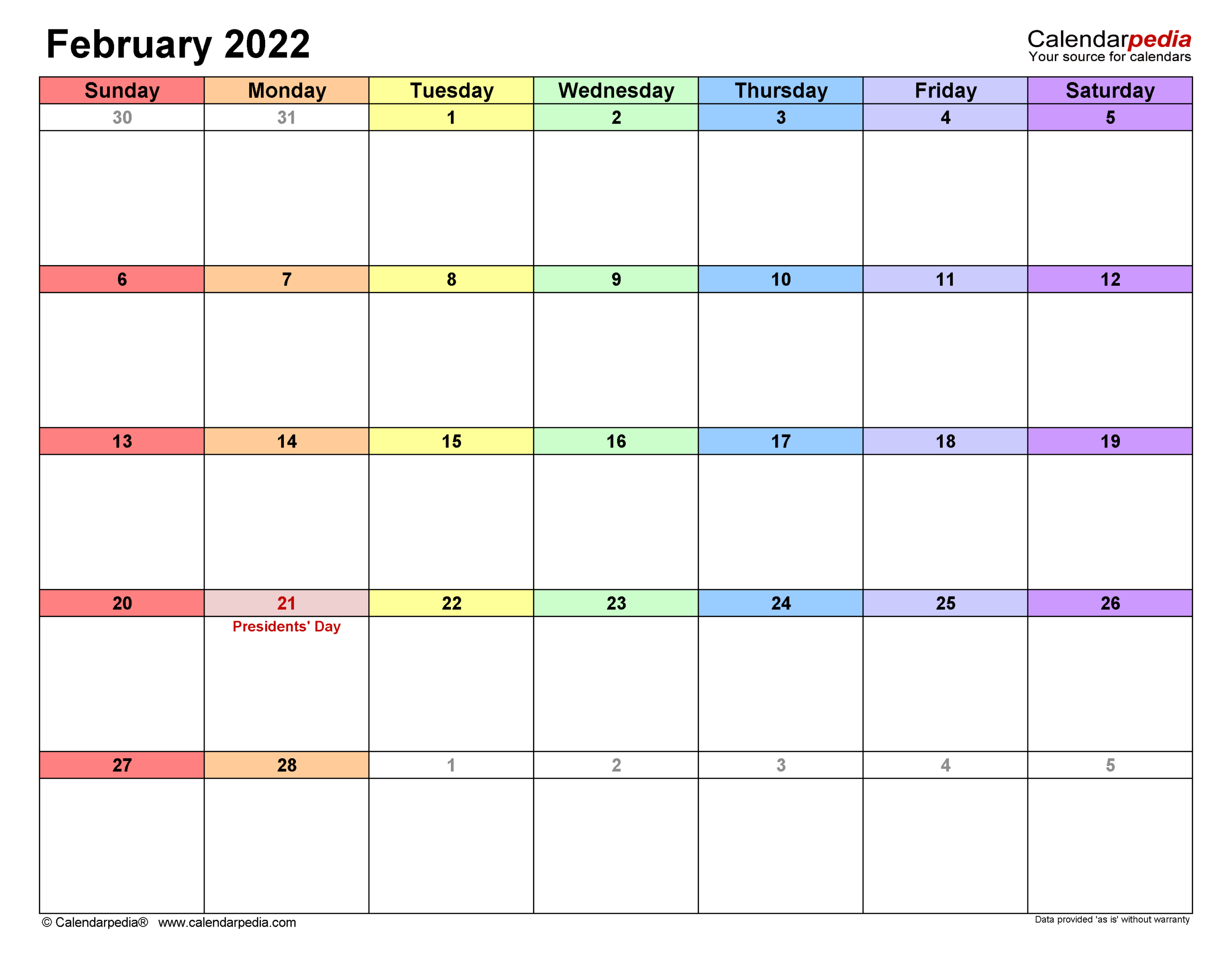February 2022 Calendar Templates For PDF Excel And Word