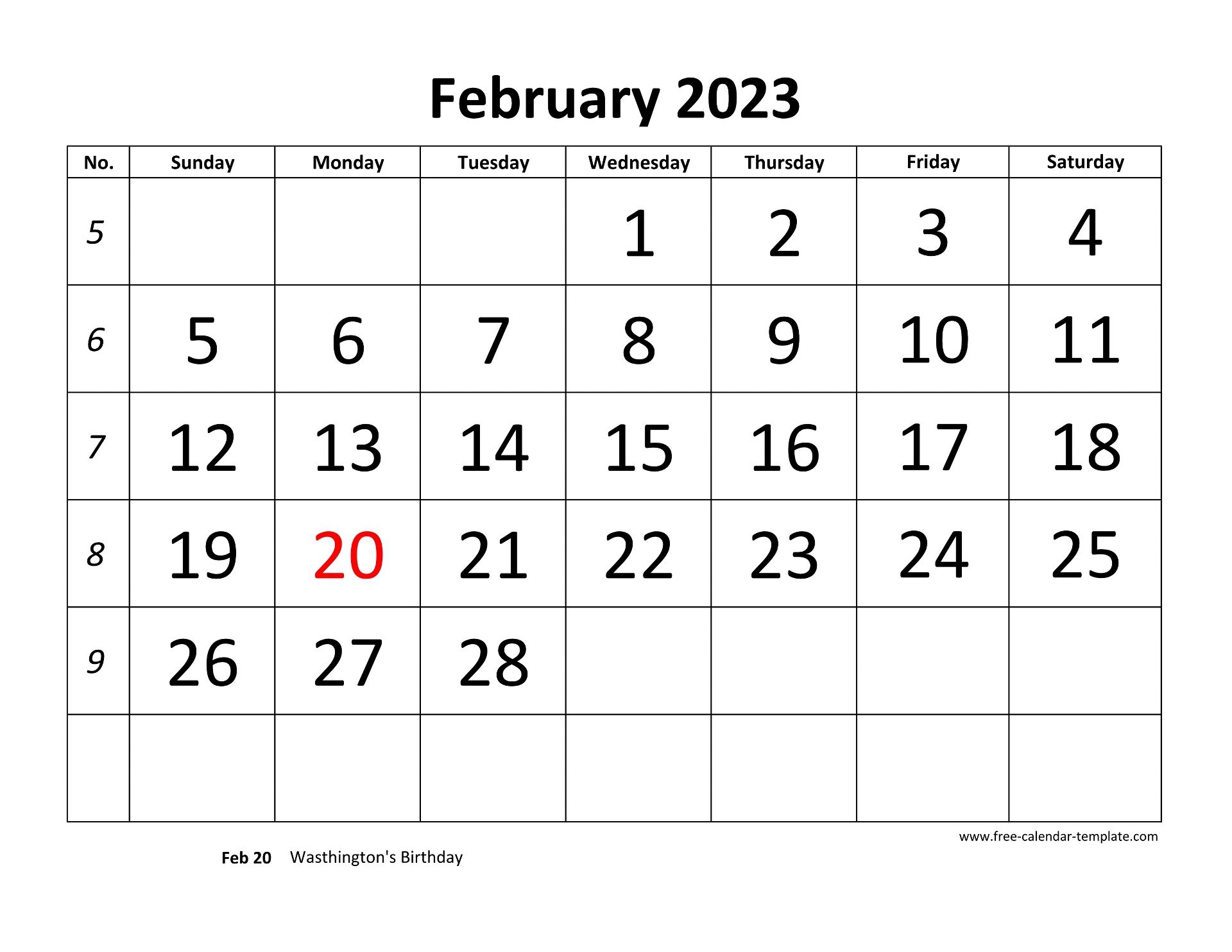 February 2023 Free Calendar Tempplate Free calendar template